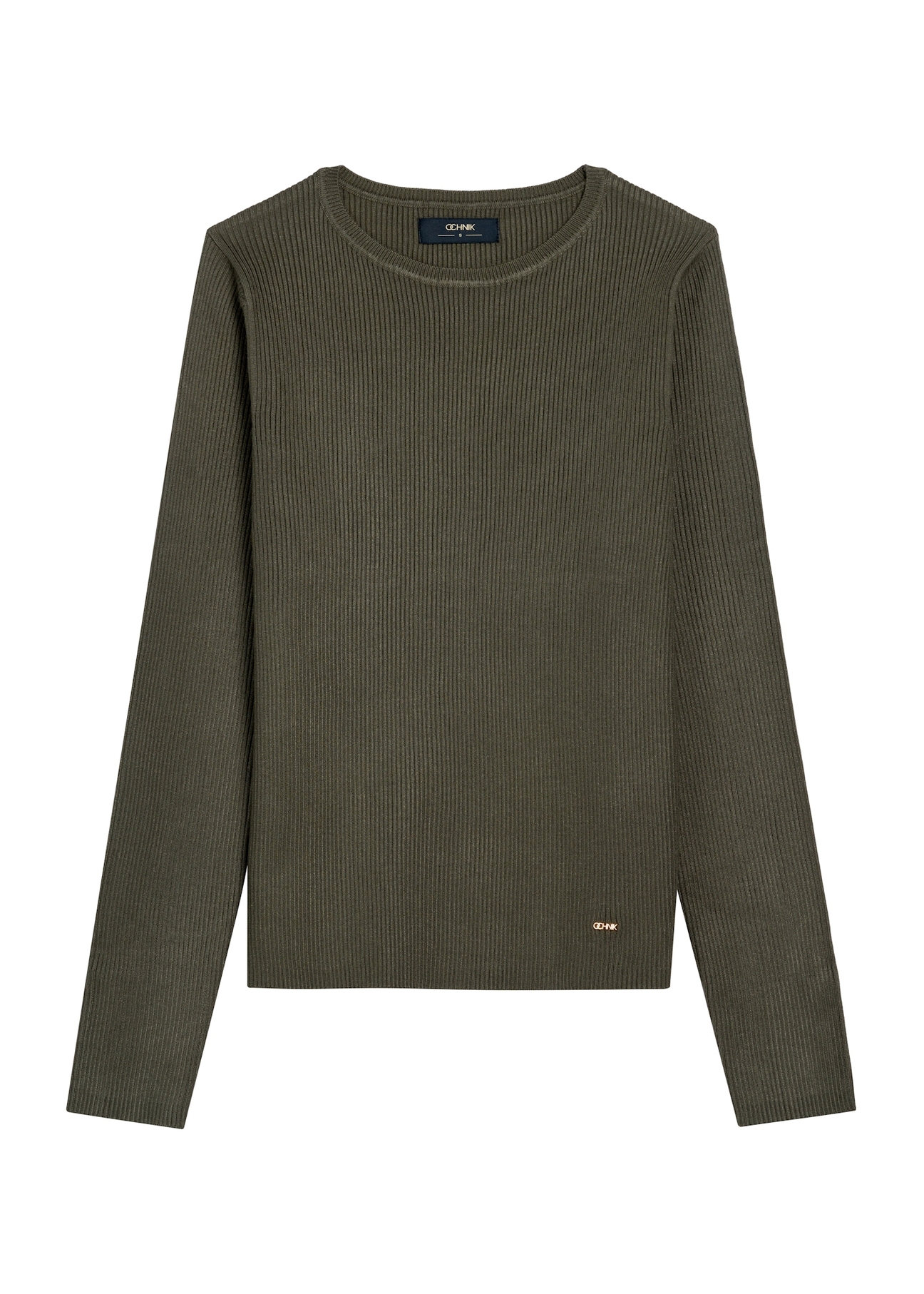 Prążkowany longsleeve damski LSLDT-0028-51(Z25), widok produktu przodem na białym tle.