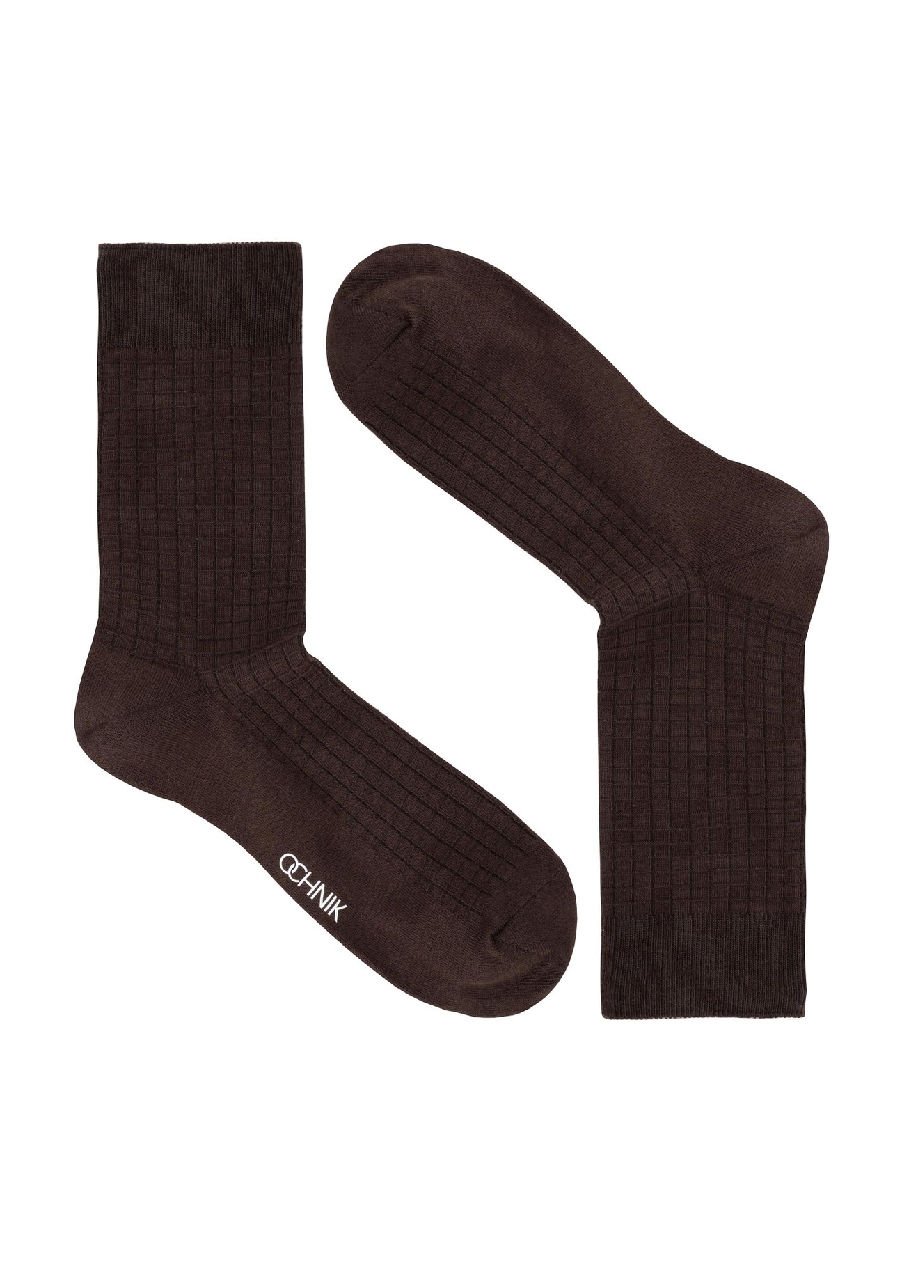 Długie brązowe skarpety męskie SKAMT-0178-89(Z23)-01