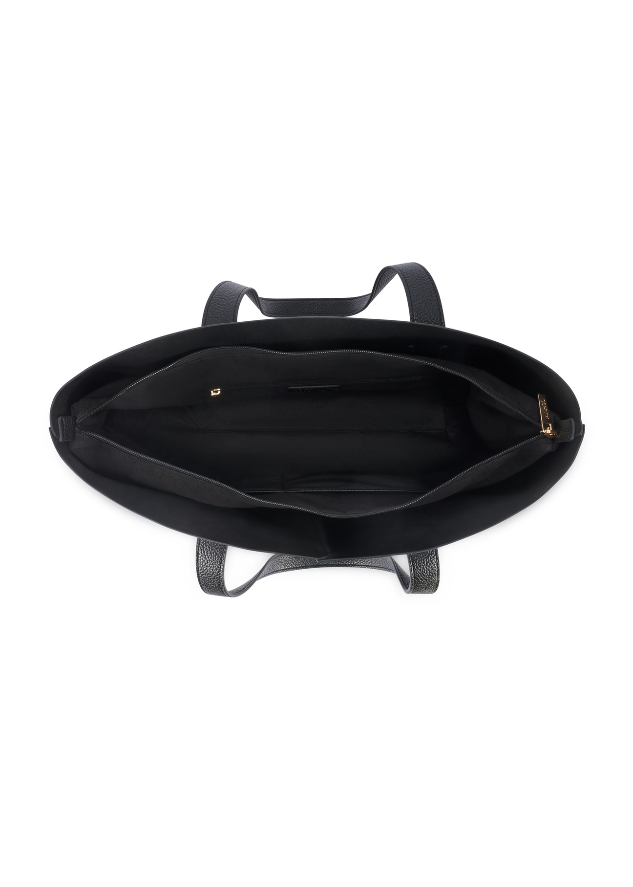 Czarna torebka damska shopper TOREC-1208-9I(W26), widok produktu od środka na białym tle.