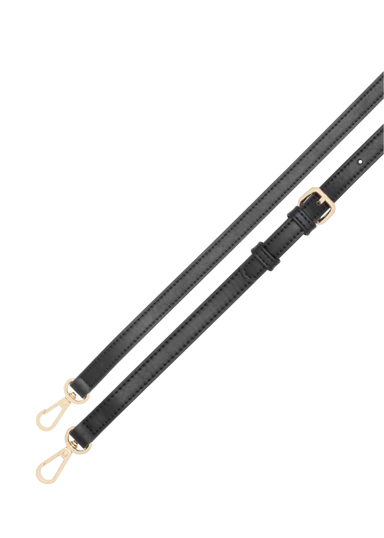 Mała czarna torebka z monogramem kuferek TOREC-1292-9P(Z26), widok na odpinany pasek produktu na białym tle.