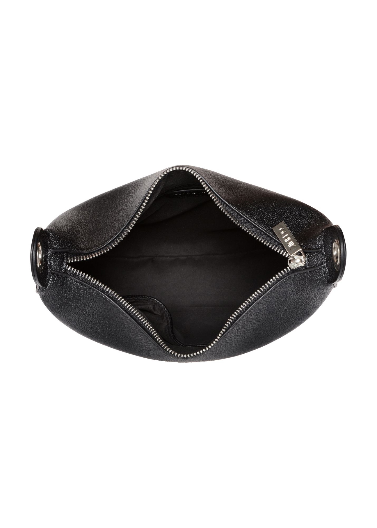 Czarna torebka damska w stylu hobo TOREC-0829A-99(Z25) - widok produktu z góry na białym tle. 