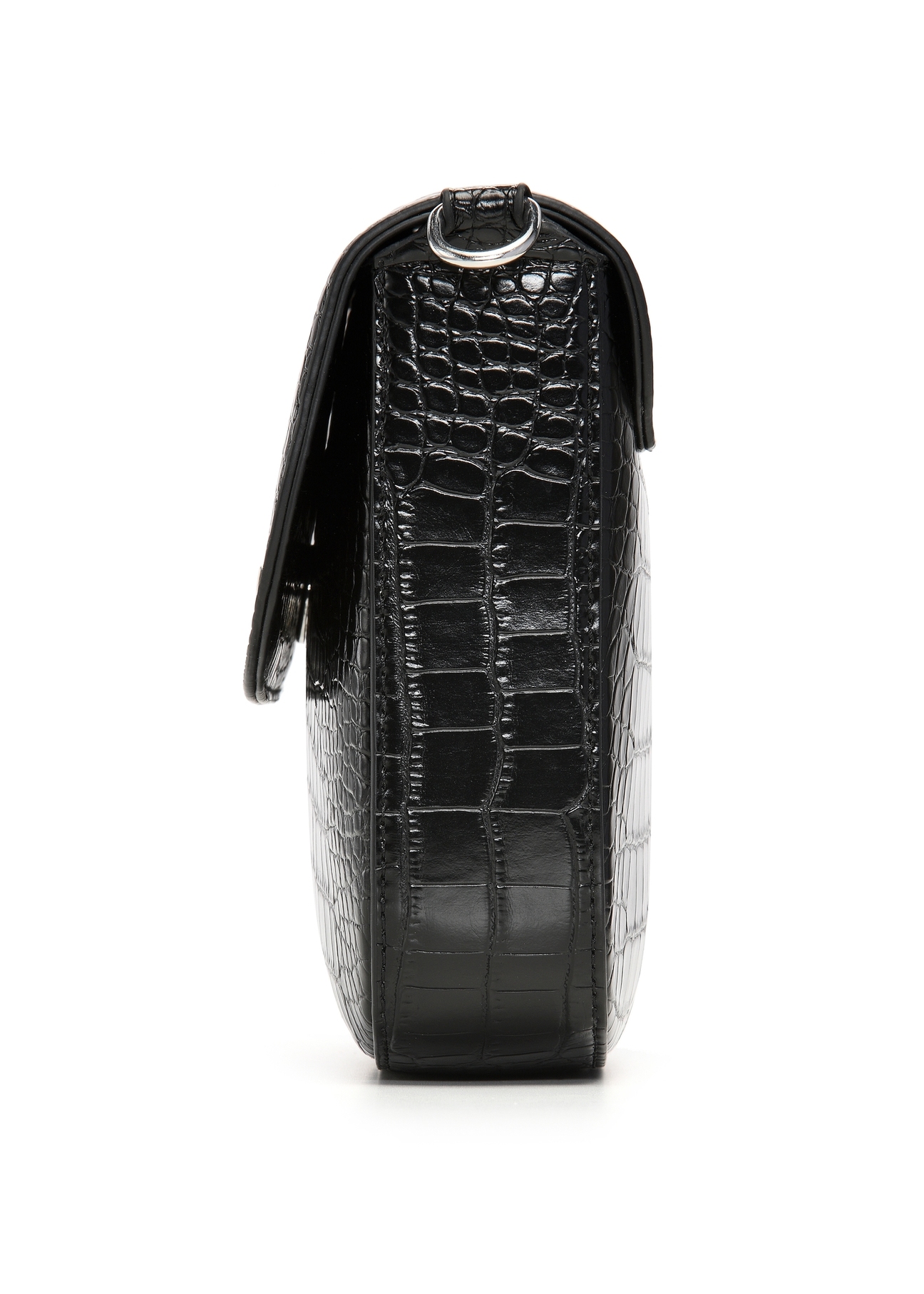 Czarna torebka damska croco TOREC-1262-9G(Z26), widok produktu od boku na białym tle.