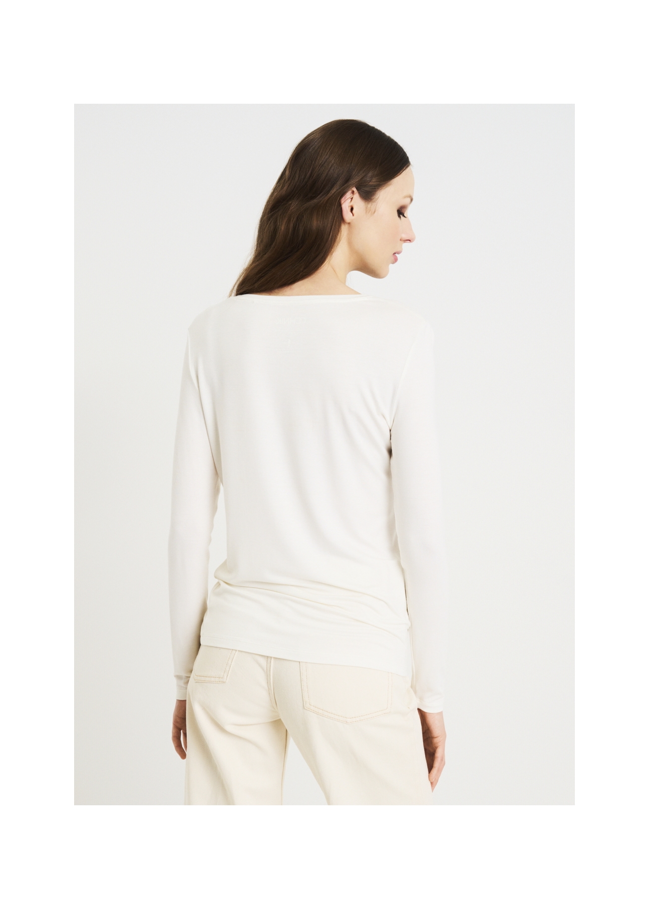 Kremowa bluzka damska longsleeve LSLDT-0024-12(W22)-02