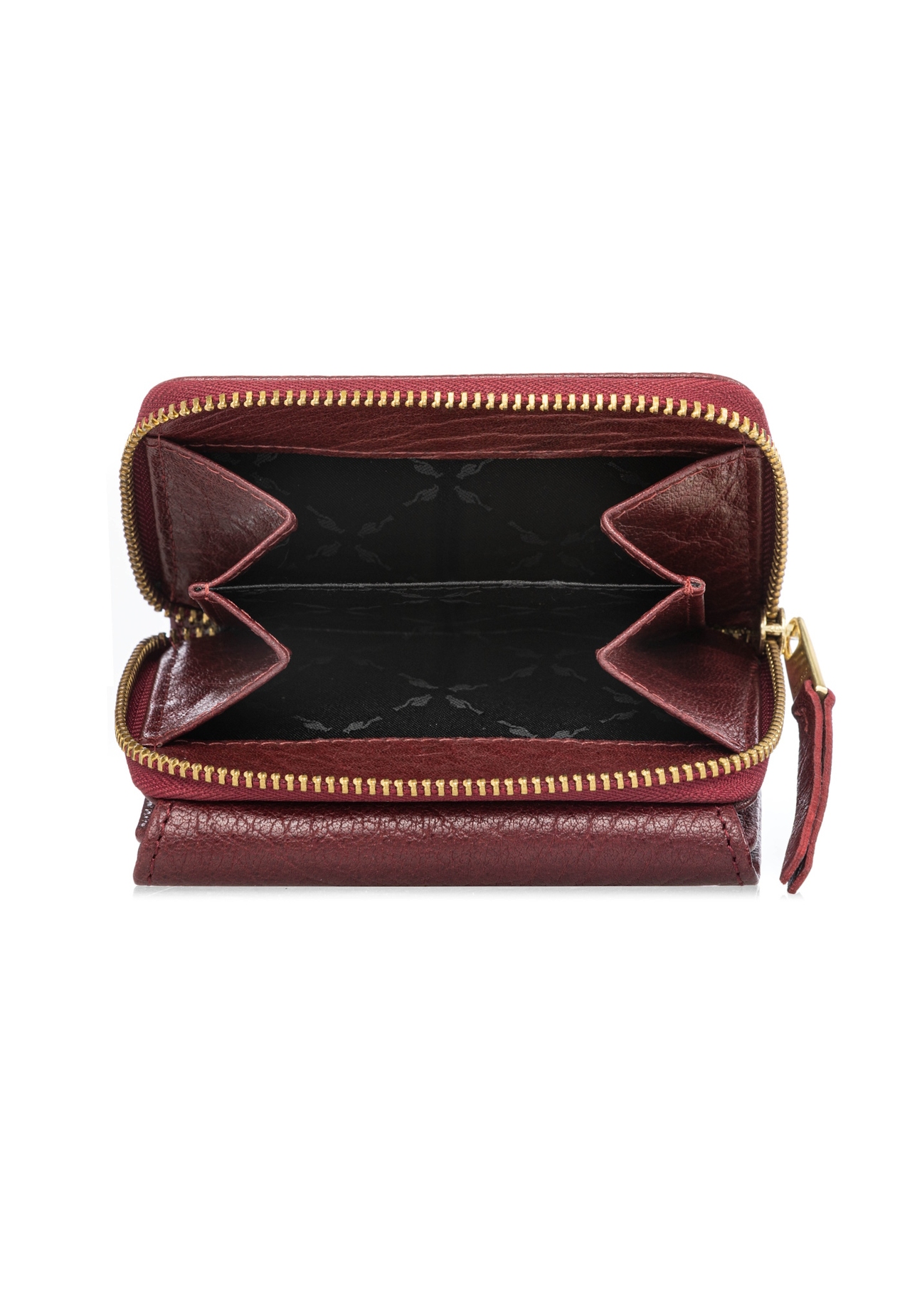 Mały rozkładany portfel damski skórzany PORES-0816-4C(W26), widok produktu w środku na białym tle.