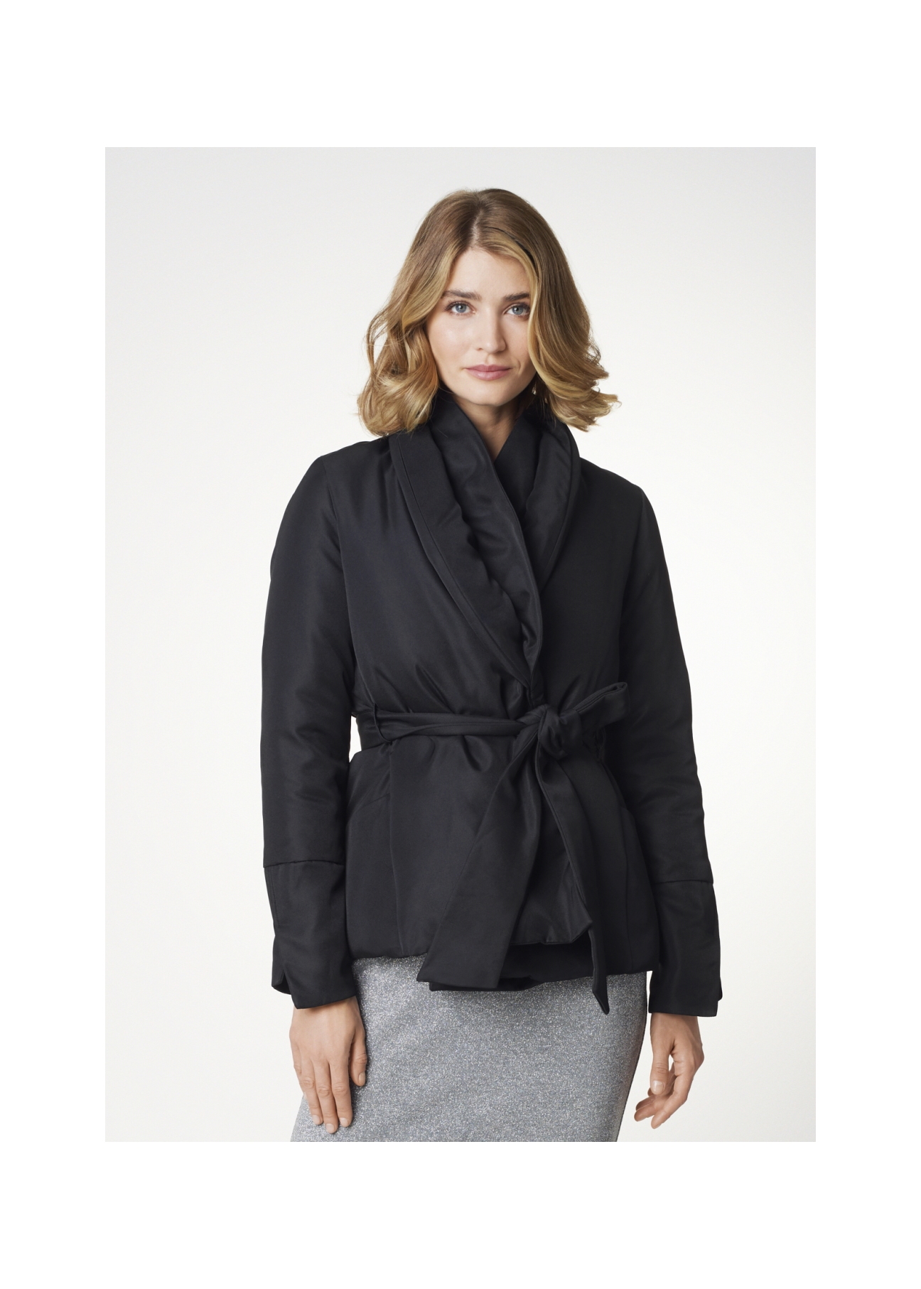 Elegancka kurtka damska ze stójką i paskiem KURDT-0297-99(Z21)-01