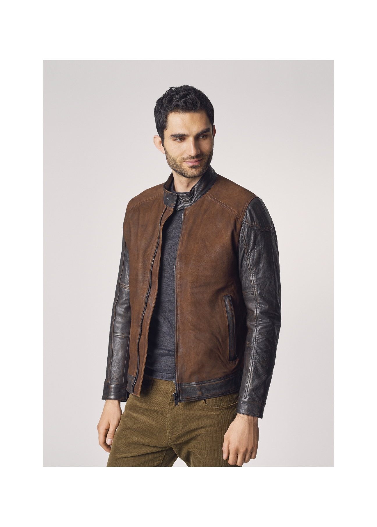 Skórzana kurtka męska z efektem used look KURMS-0250-1154(Z21)-02
