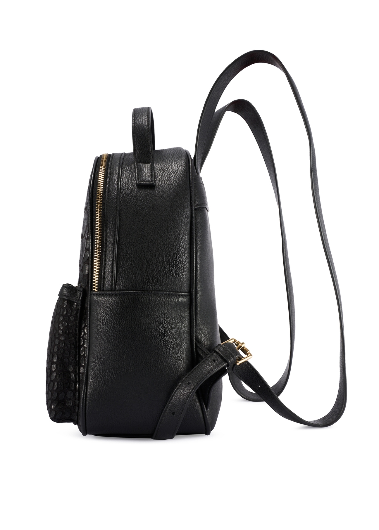 Czarny średni plecak damski croco TOREC-0920-9G(W26), widok produktu od boku na białym tle.