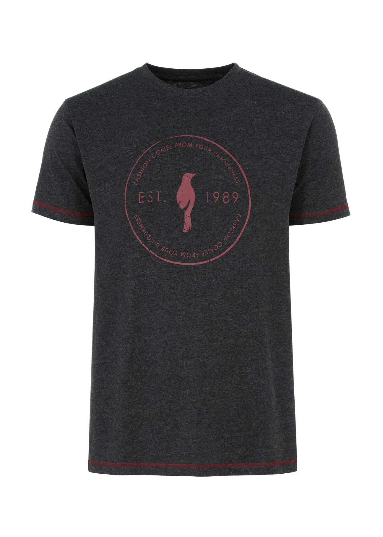 Grafitowy T-shirt męski z logoTSHMT-0068-95(W23)-04