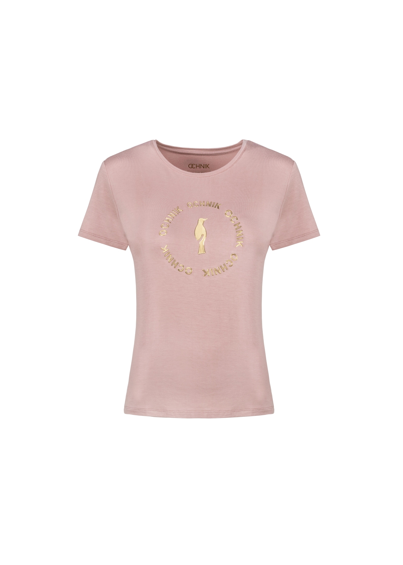 Różowy T-shirt damski z logo OCHNIK TSHDT-0081-34(Z21)-02