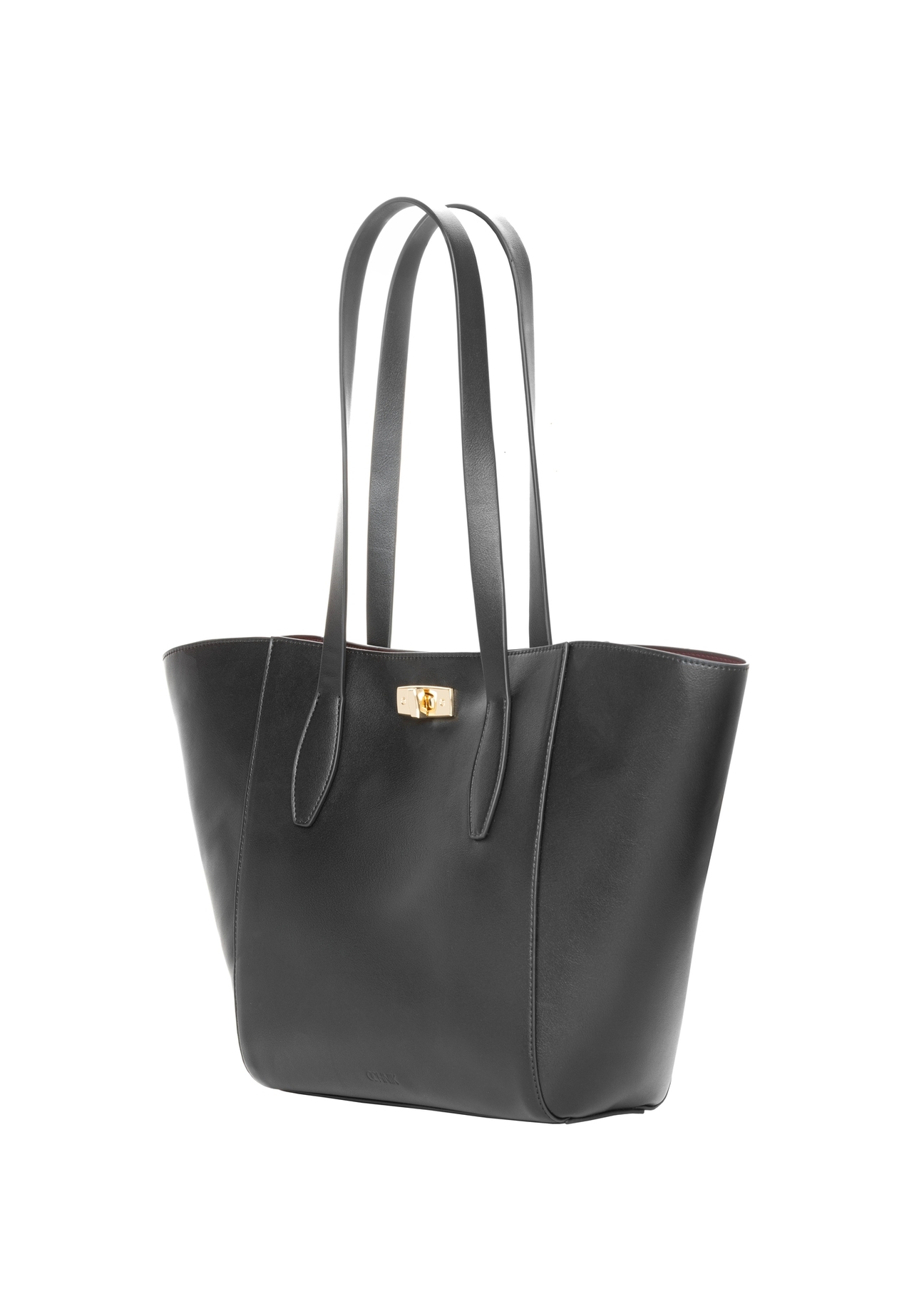 Czarna torebka damska typu shopper TOREC-1375-99(Z26). Widok od boku skosem na białym tle.