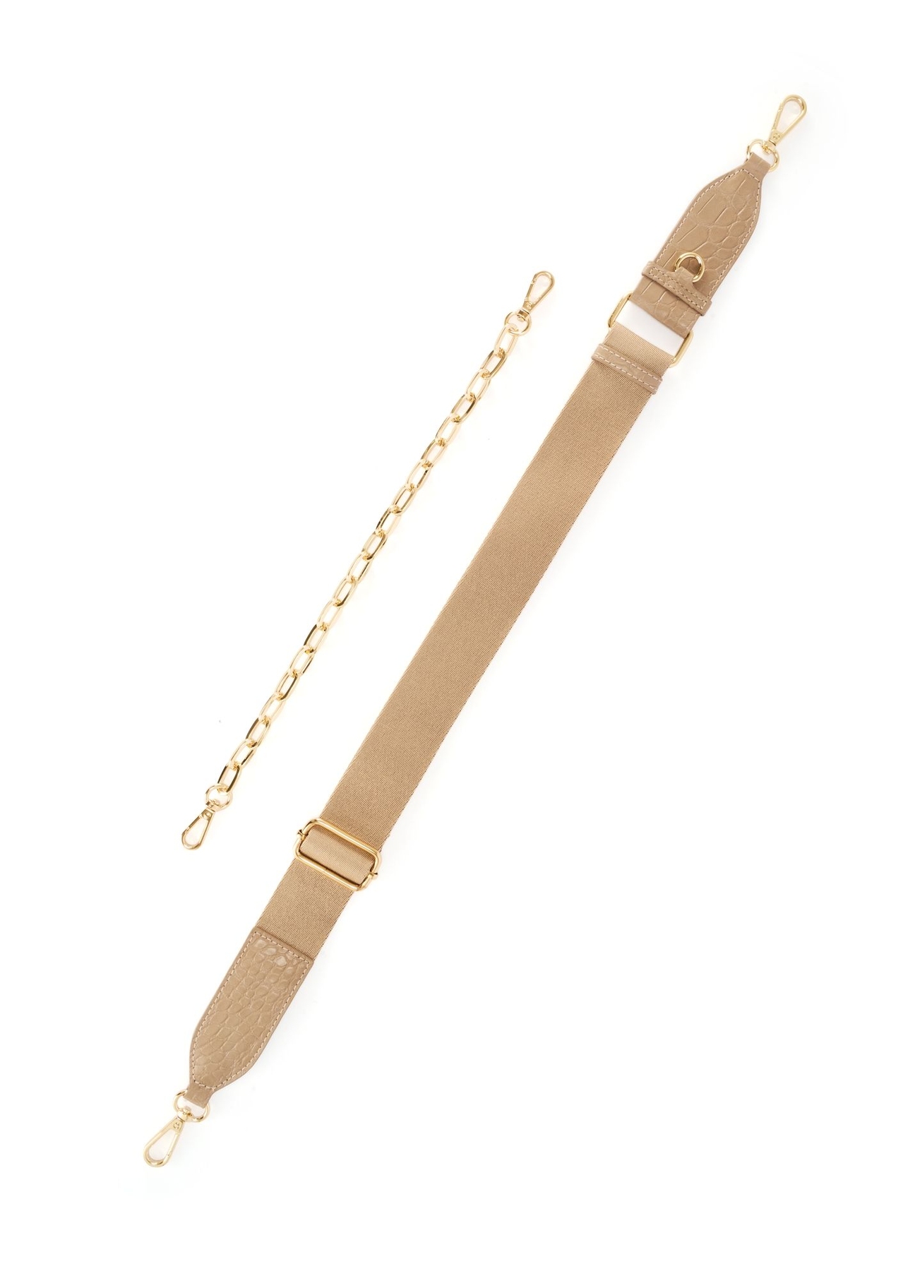 Mała beżowa torebka damska croco TOREC-1171-1B(W26) - widok pasków, na białym tle. 