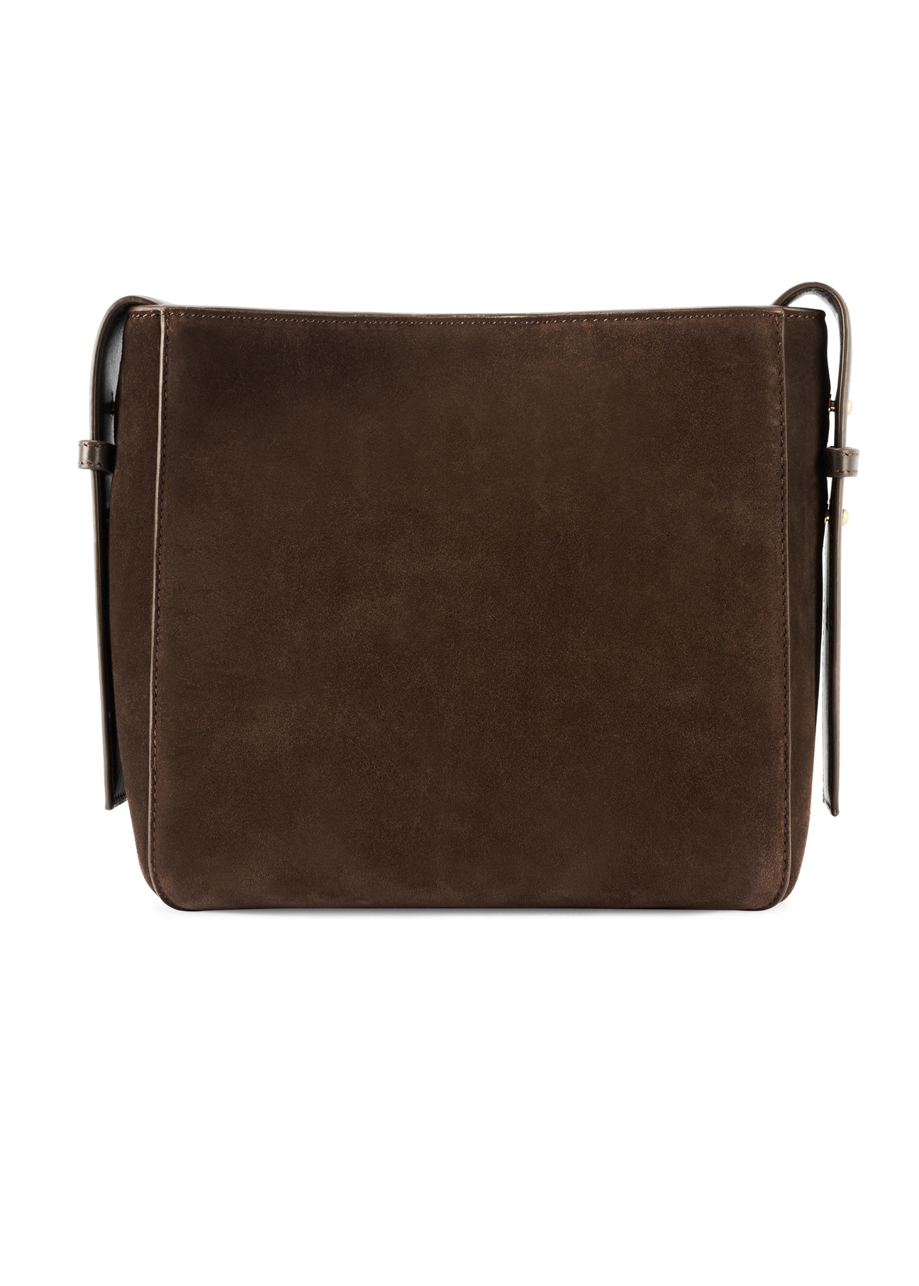 Skórzana torebka damska w kolorze brązowym TORES-1251-1I(W26) - widok produktu z tyłu, na białym tle. 