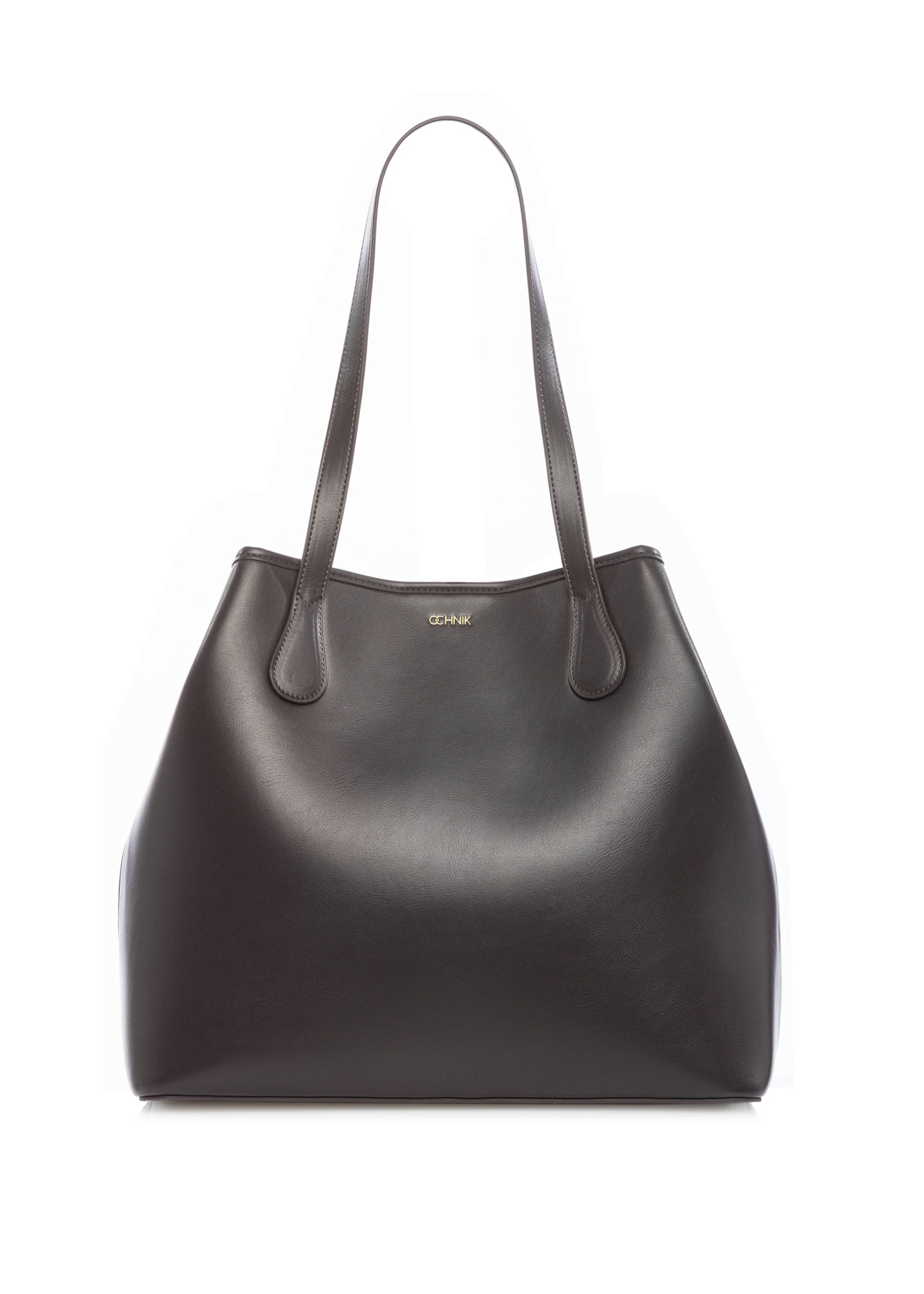 Brązowa damska torebka shopper TOREC-1235-1H(W26),  widok produktu z przodu na białym tle.