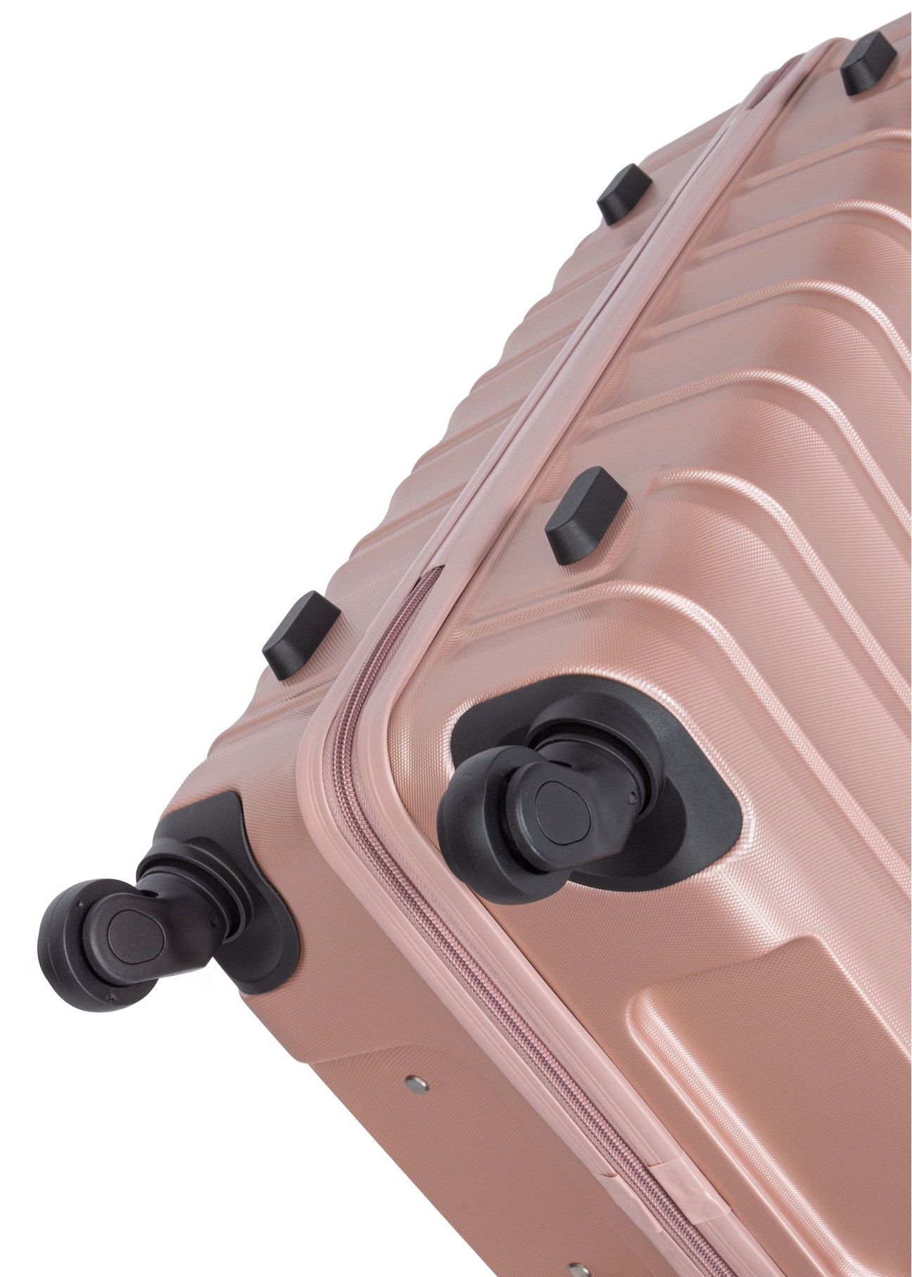 Walizka mała na kółkach WALAB-0081-5X-19(W26), widok kółek produktu na białym tle.