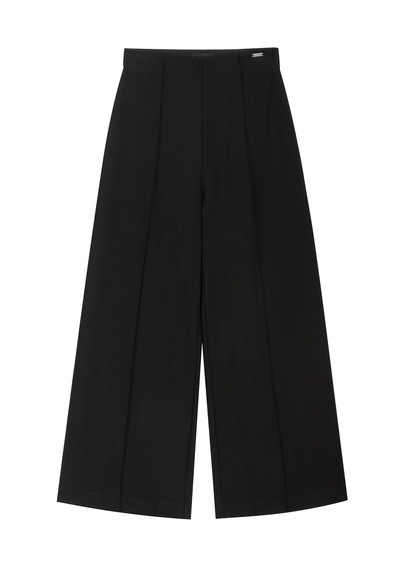Czarne spodnie damskie wide leg SPODT-0130-99(Z26), widok produktu z przodu na białym tle.