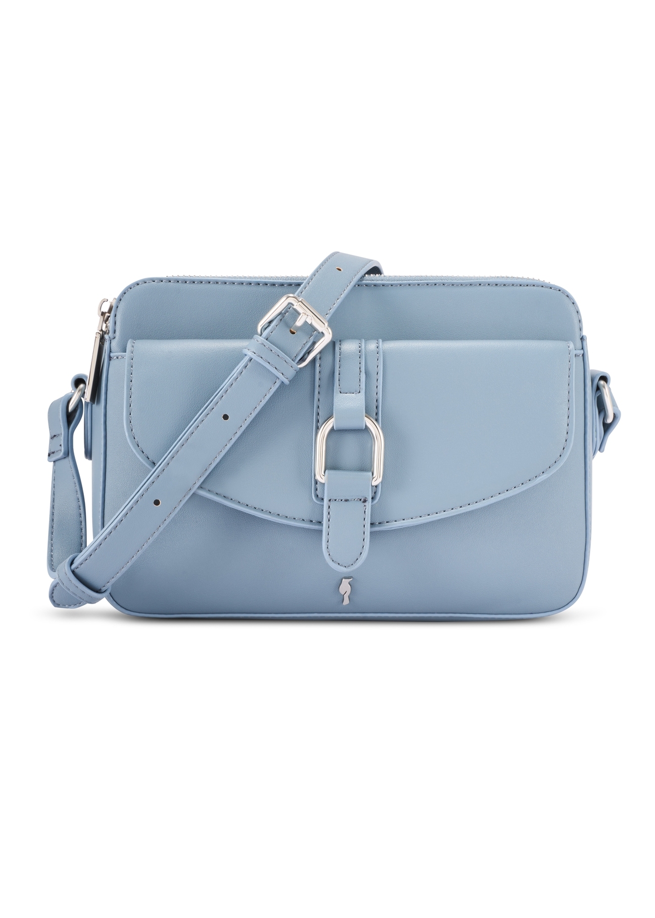 Niebieska mała torebka damska TOREC-1175-7C(W26) - widok produktu z przodu, na białym tle.