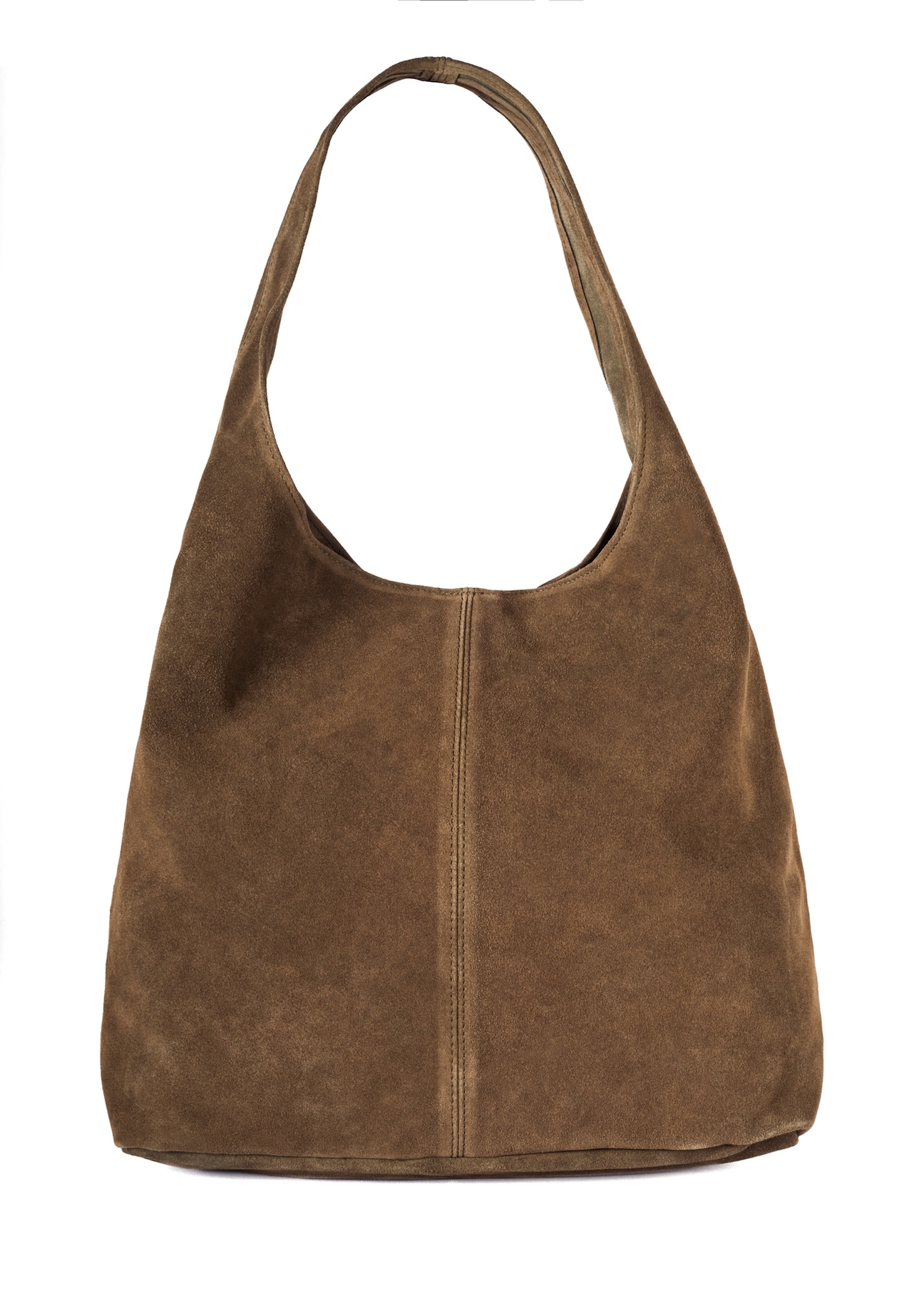 Zamszowa shopperka damska khaki TORES-1177-57(Z25), widok produktu z tyłu na białym tle.  