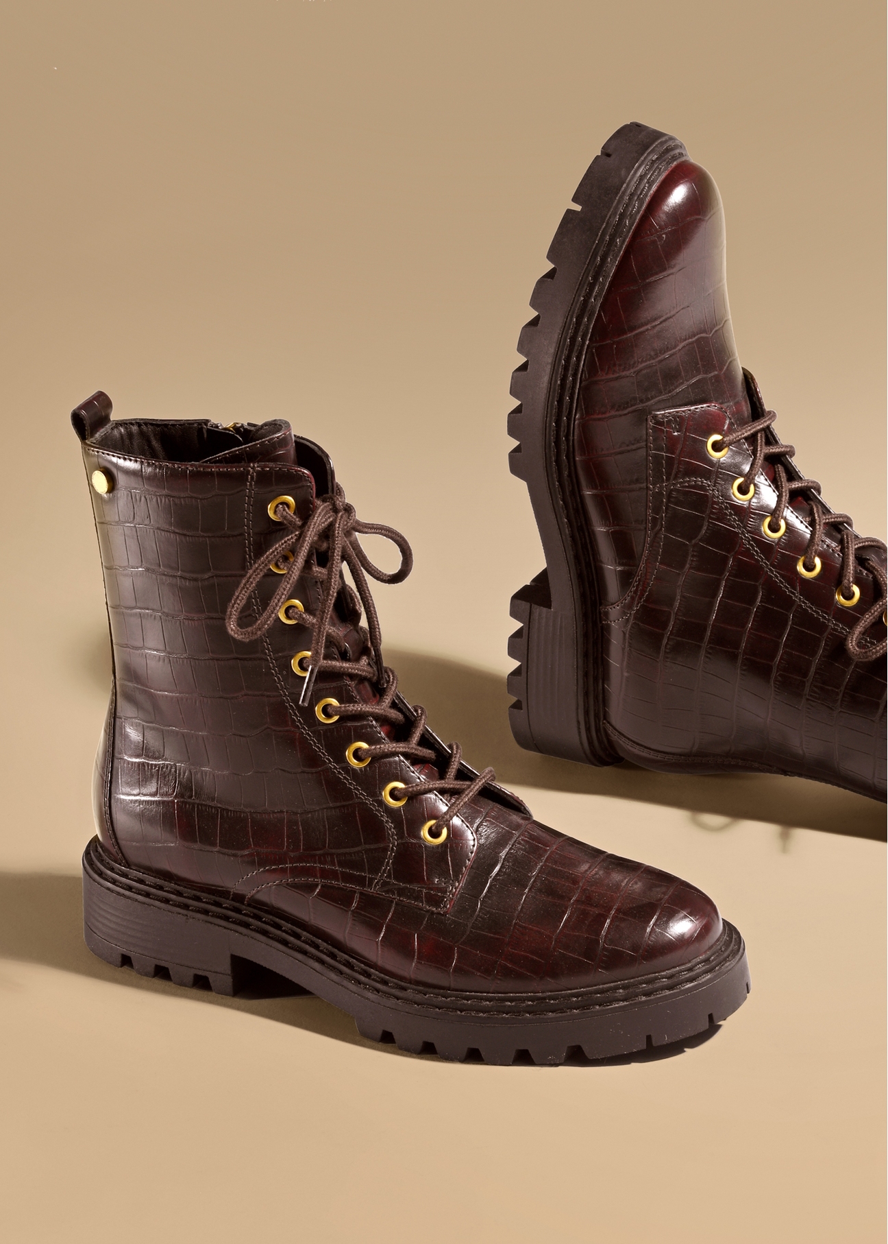Bordowe botki damskie croco BUTYD-1192-90(Z25)