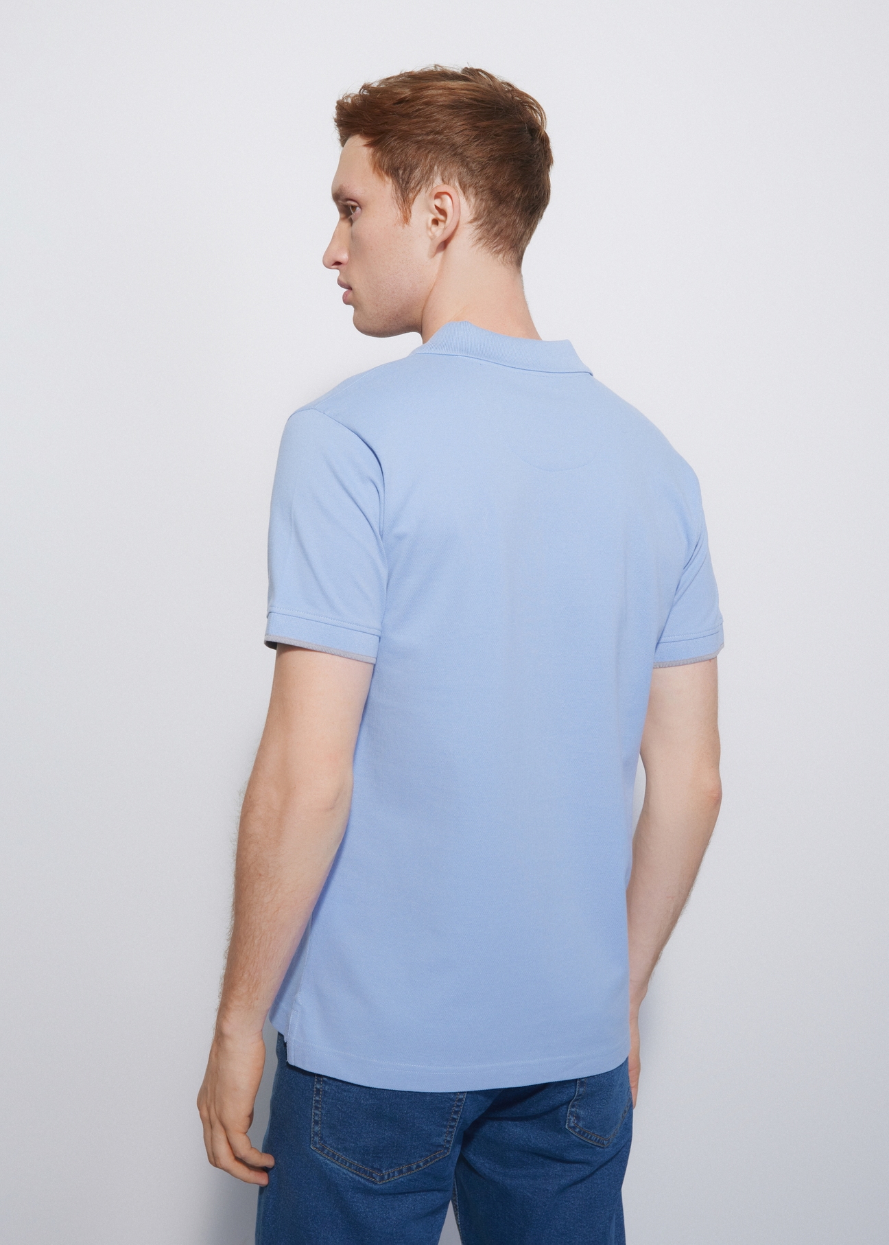 Błękitna koszulka polo POLMT-0045A-61(W23)-03