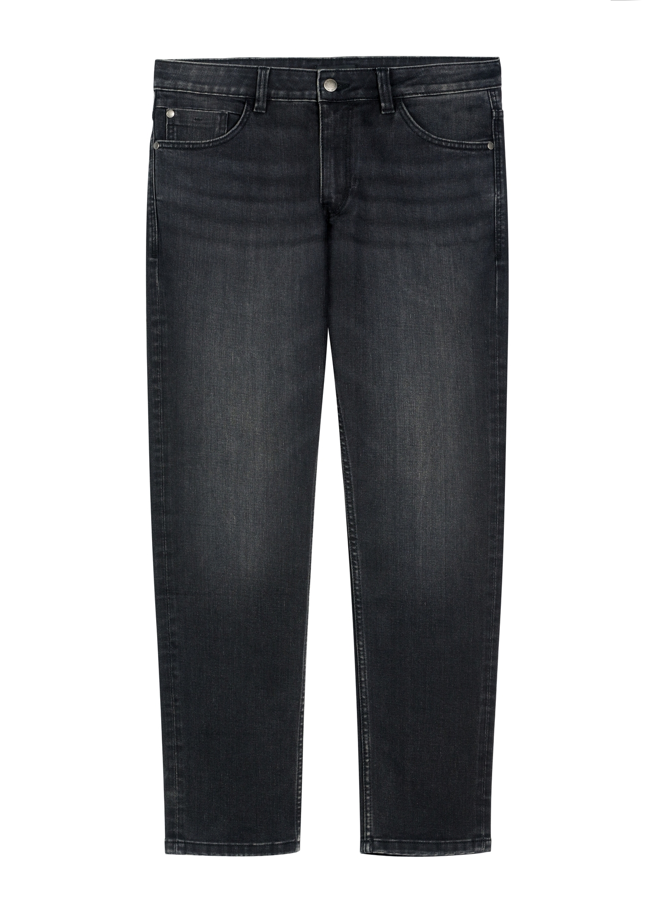 Czarne spodnie jeansowe męskie JEAMT-0022-99(Z25), widok produktu z przodu na białym tle.