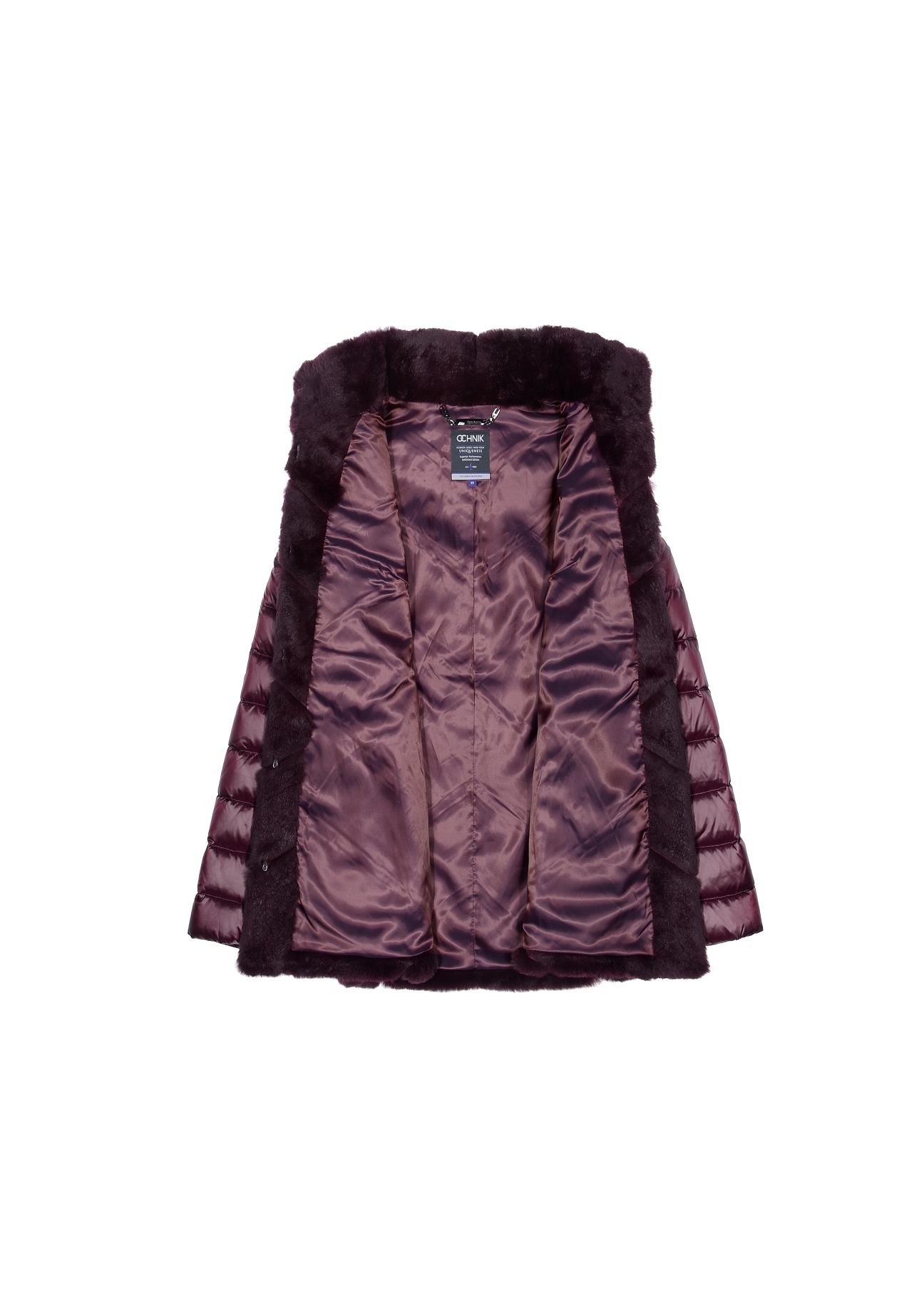 Bordowe futro damskie z kapturem naturalne FUTDT-0023-5513(Z20)-07