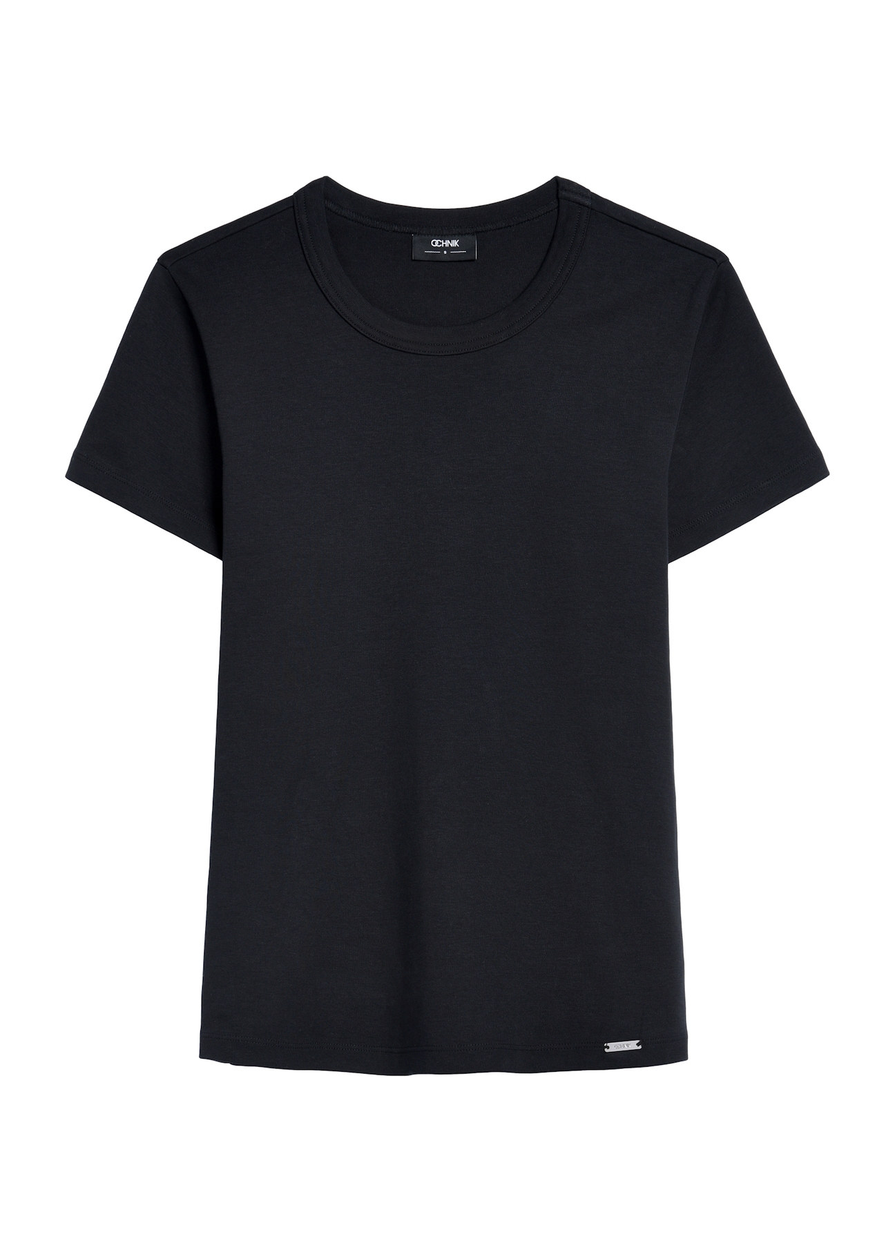 Czarny bawełniany t-shirt damski TSHDT-0144-99(Z25), produkt widoczny od przodu, na białym tle.