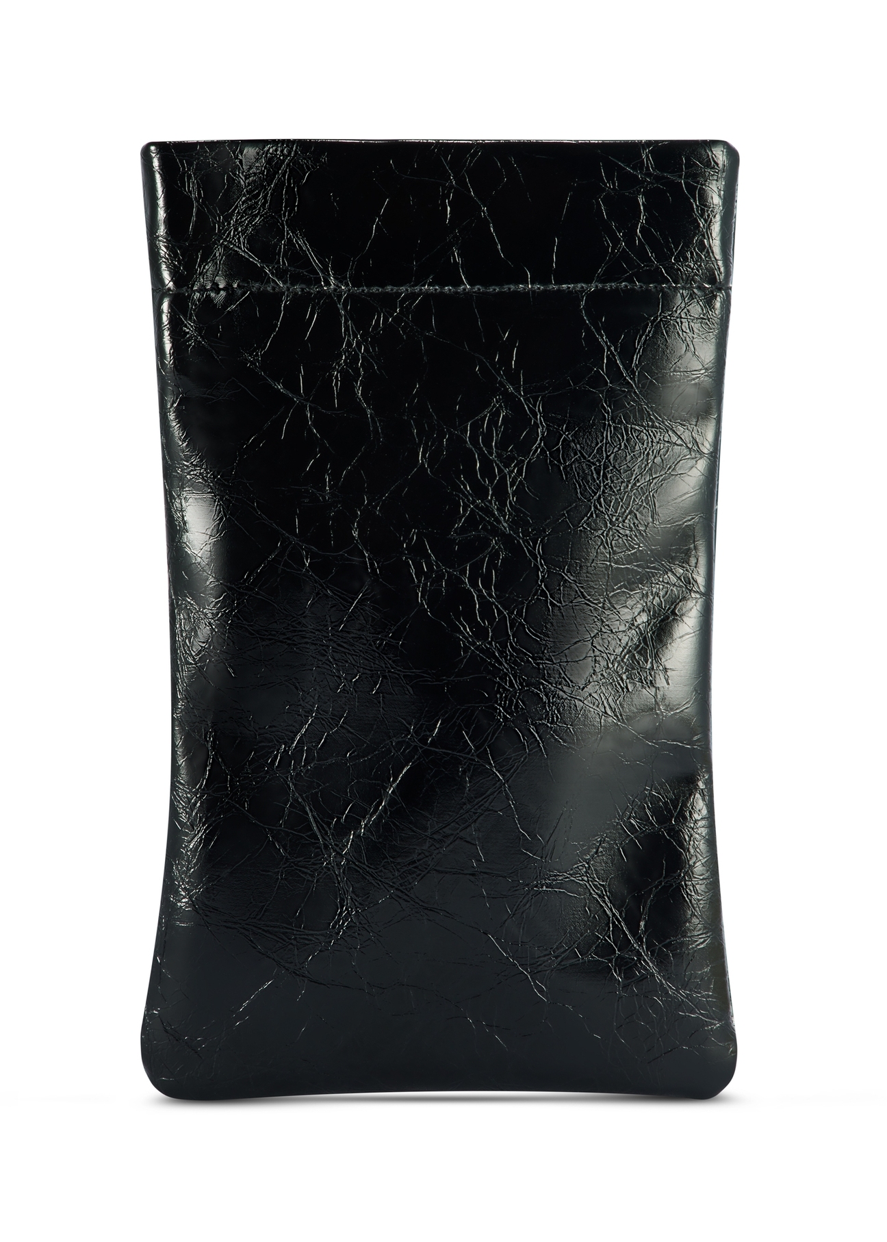 Czarna saszetka z połyskiem TOREC-1114-99(Z25), widok produktu od tyłu na białym tle.