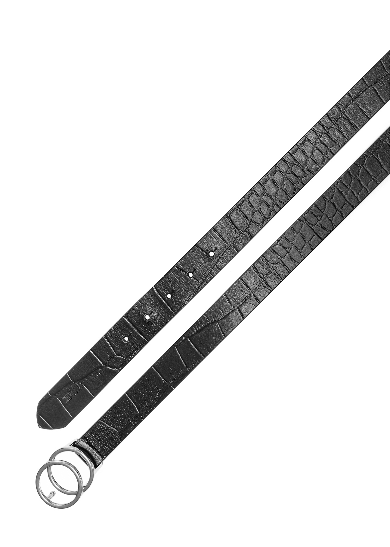 Czarny pasek damski z motywem croco PASDS-0172E-99(Z25), widok produktu z góry na białym tle.