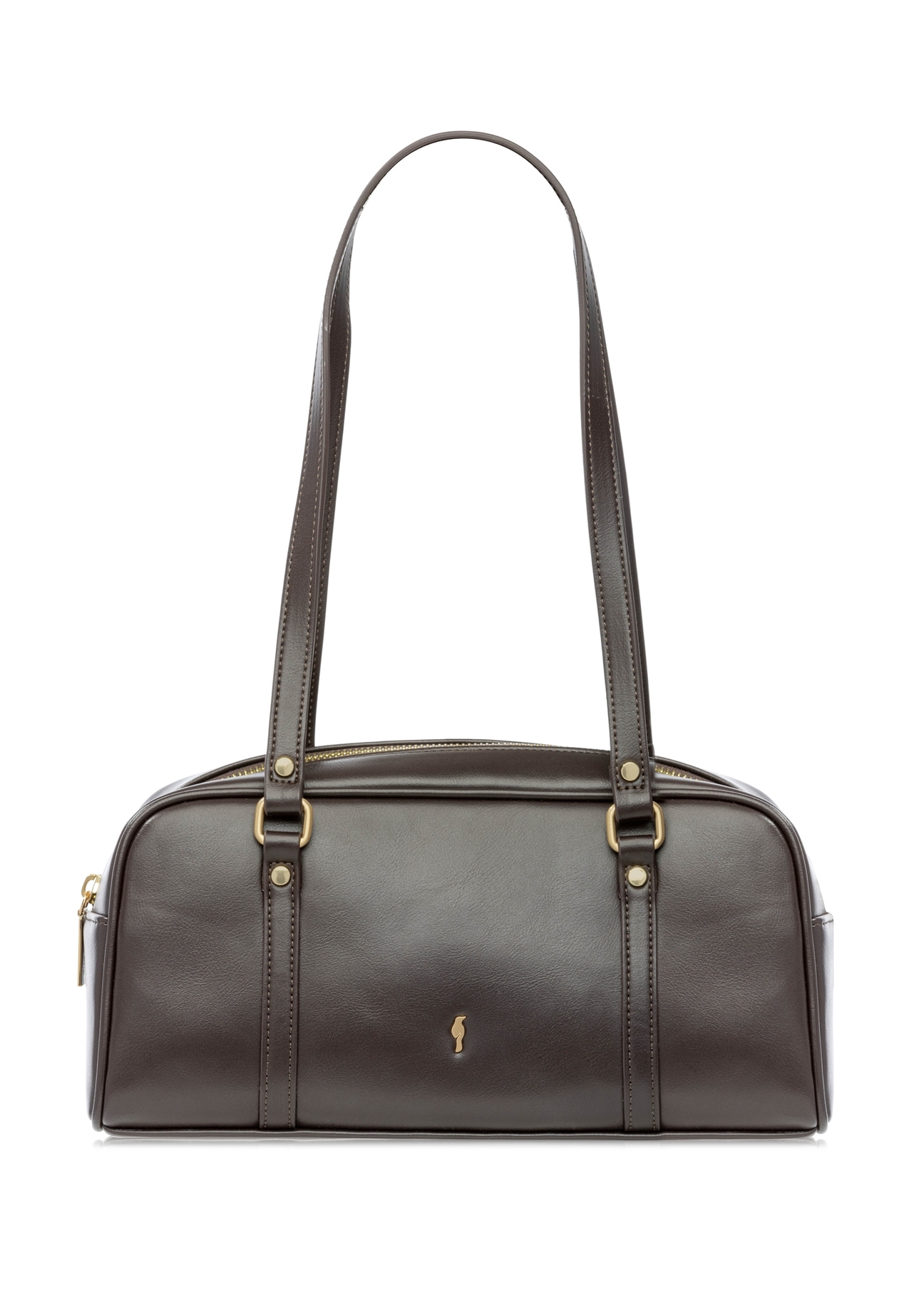 Ciemnobrązowa torebka na ramię TOREC-1233-1I(W26), widok produktu z przodu na białym tle.