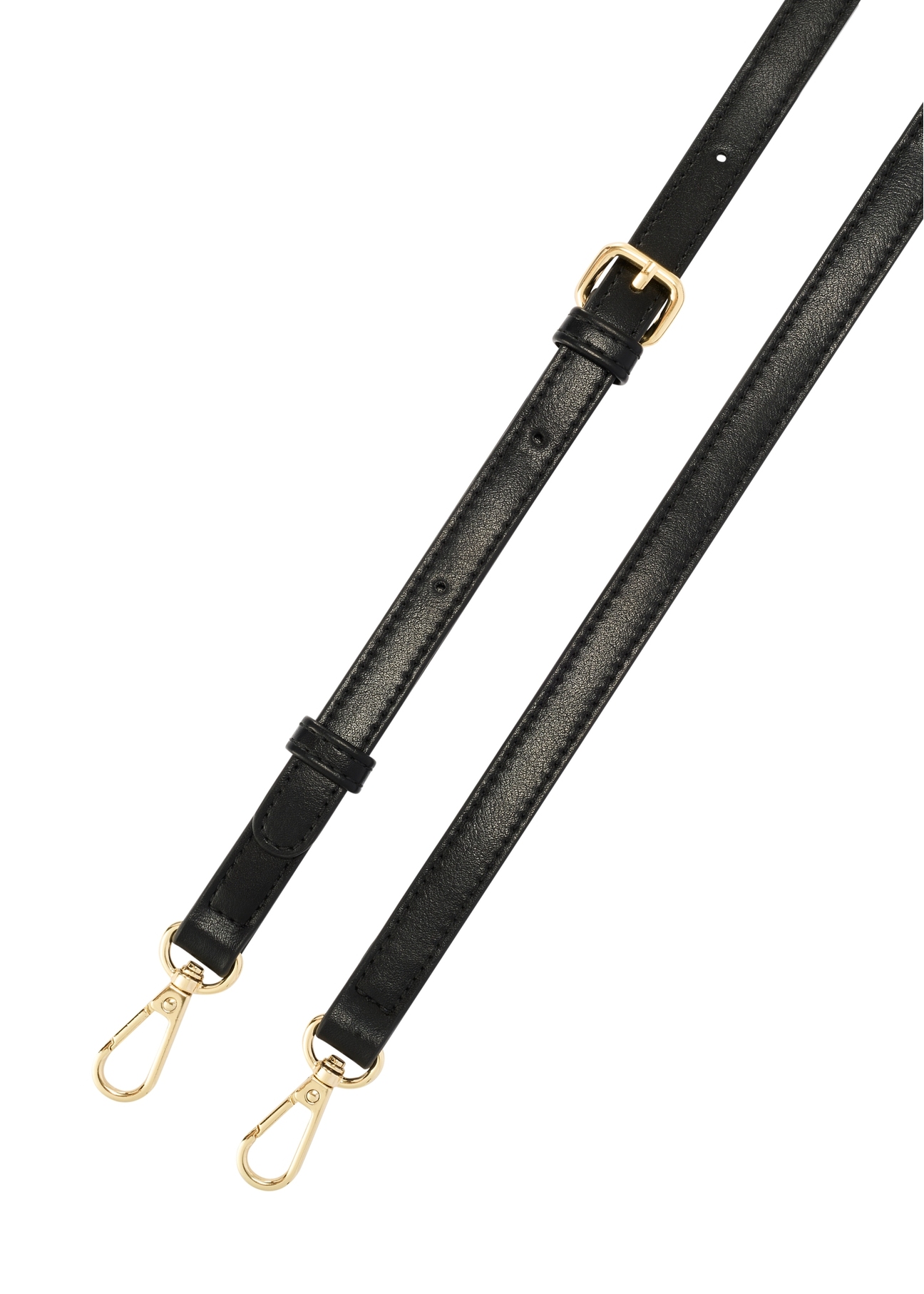 Mała czarna torebka damska TOREC-1163-99(W26), widok na pasek produktu na białym tle.