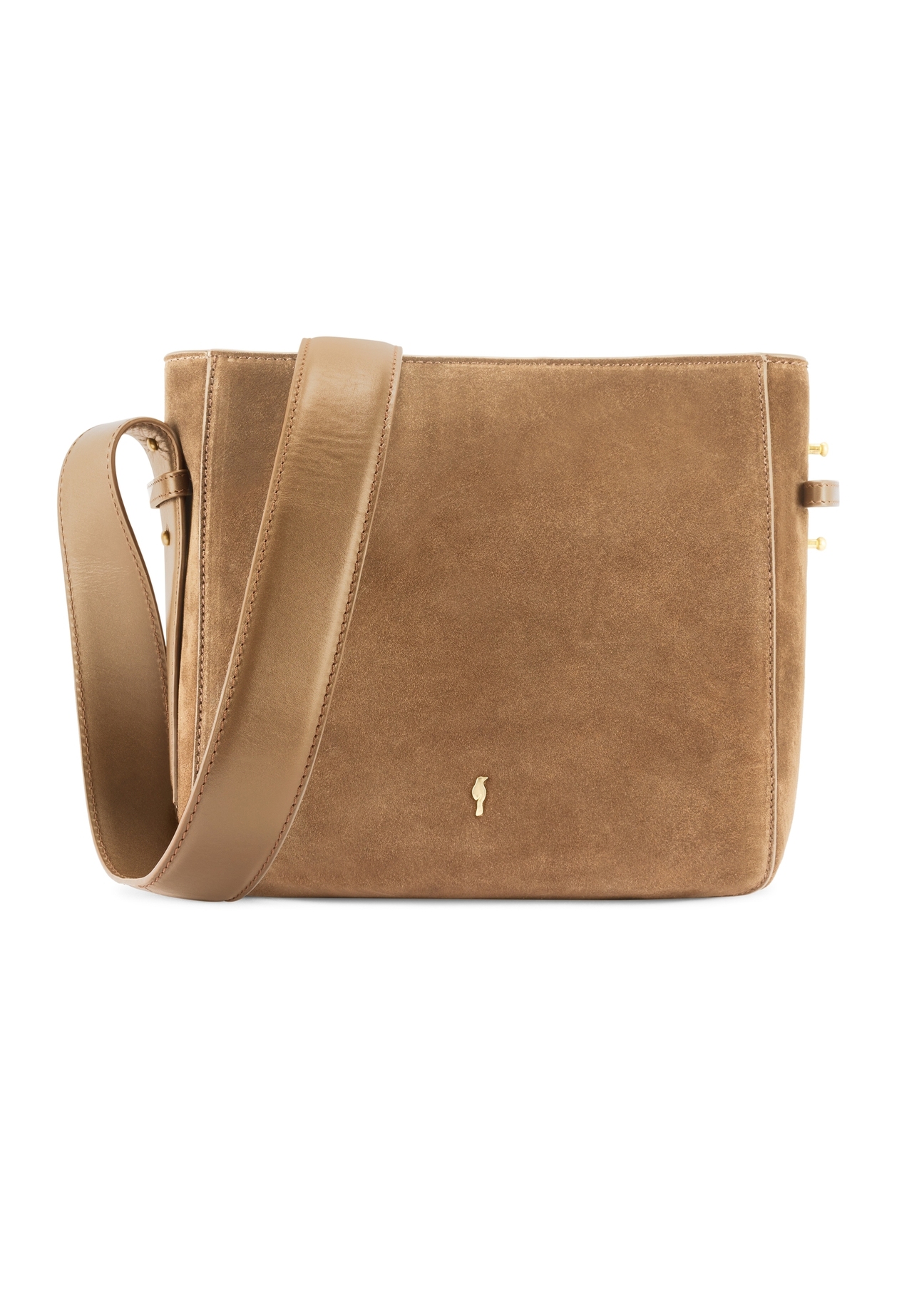 Skórzana torebka damska w kolorze beżowym TORES-1251-1B(W26) - widok produktu z przodu, na białym tle. 