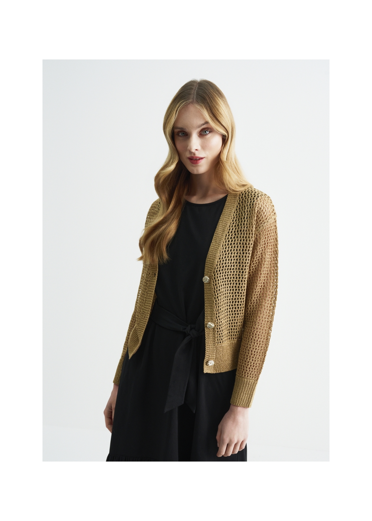 Sweter zapinany ażurowy damski SWEDT-0158-82(W22)-03