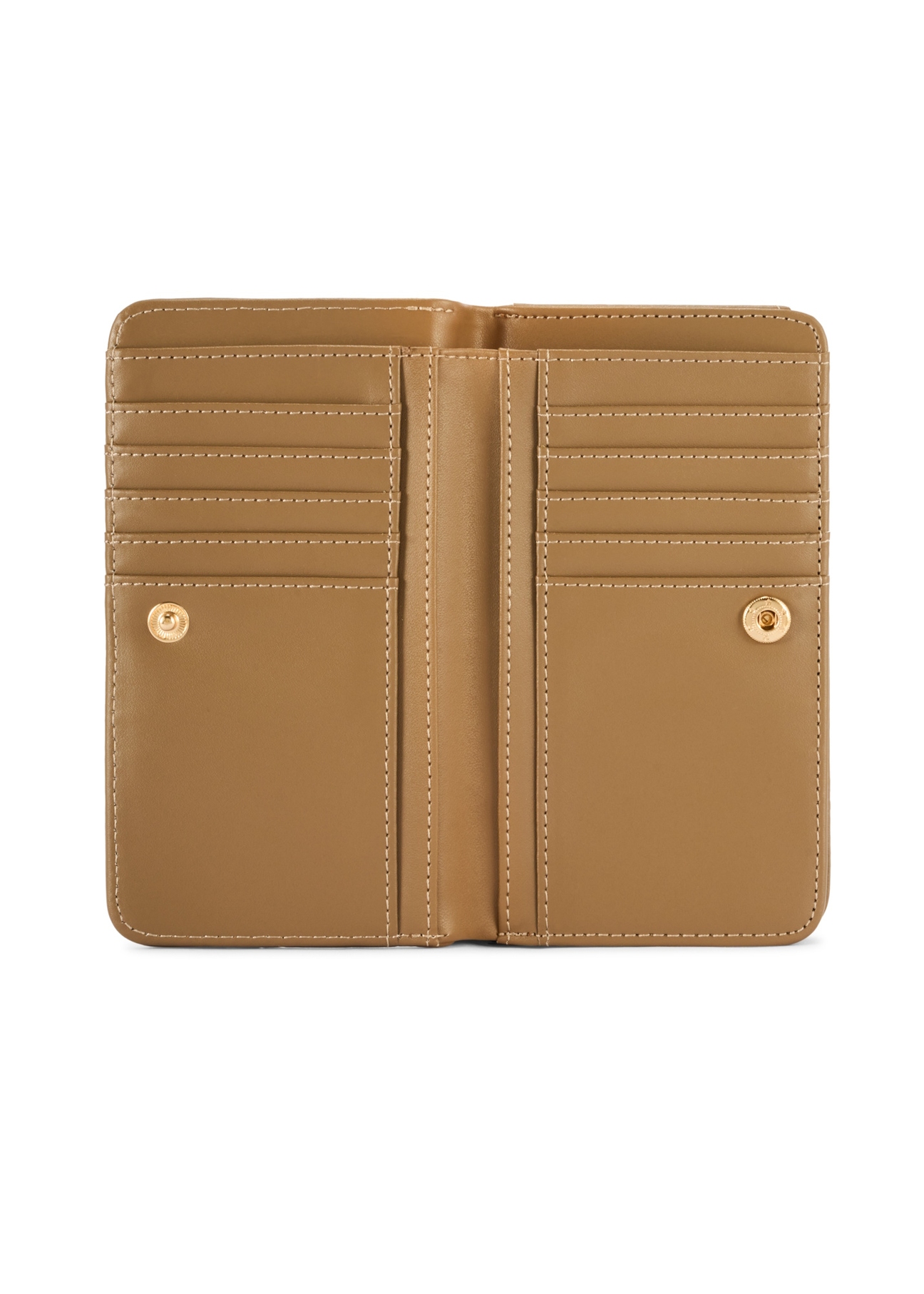 Beżowy portfel damski z monogramem POREC-0348A-81(Z25), widok produktu w środku na białym tle.