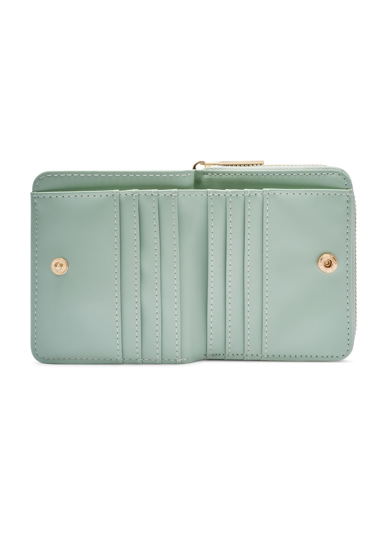 Mały szałwiowy portfel damski w kwiaty POREC-0366-8P(W26) - widok produktu z góry na białym tle. 