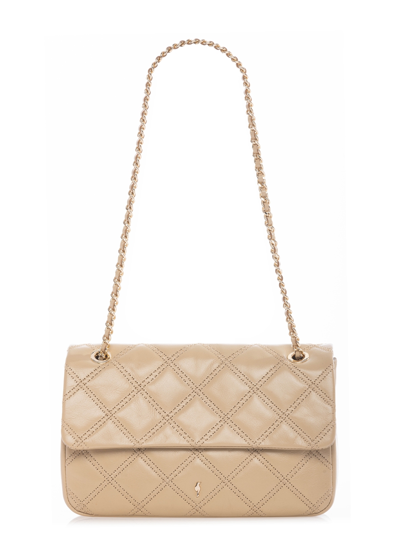 Beżowa skórzana torebka damska z łańcuszkiem TORES-1110-1B(W26)