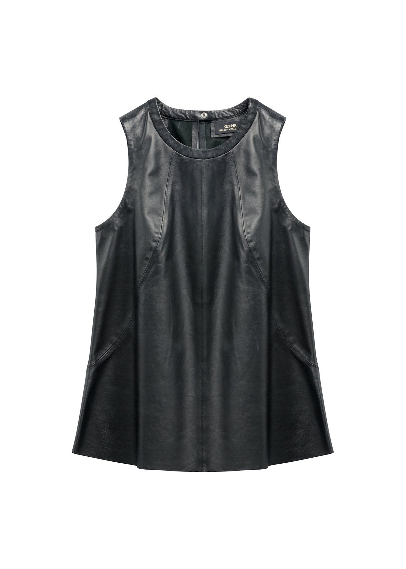 Czarna skórzana bluzka damska KOSDS-0008-99(W26) - widok produktu z przodu, na białym tle. 