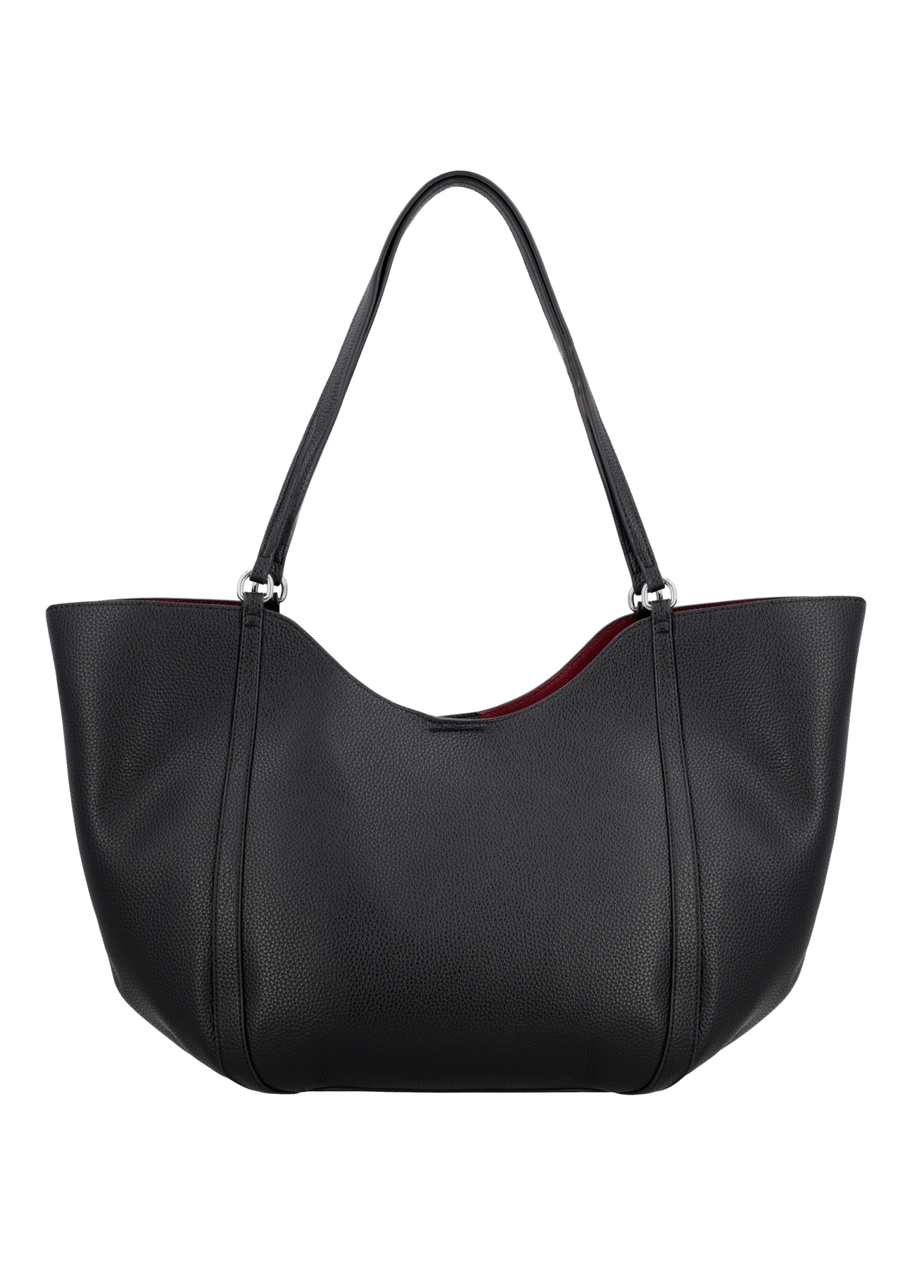 Czarna torebka damska typu shopper TOREC-1296-9I(Z26), widok produktu od tyłu na białym tle.