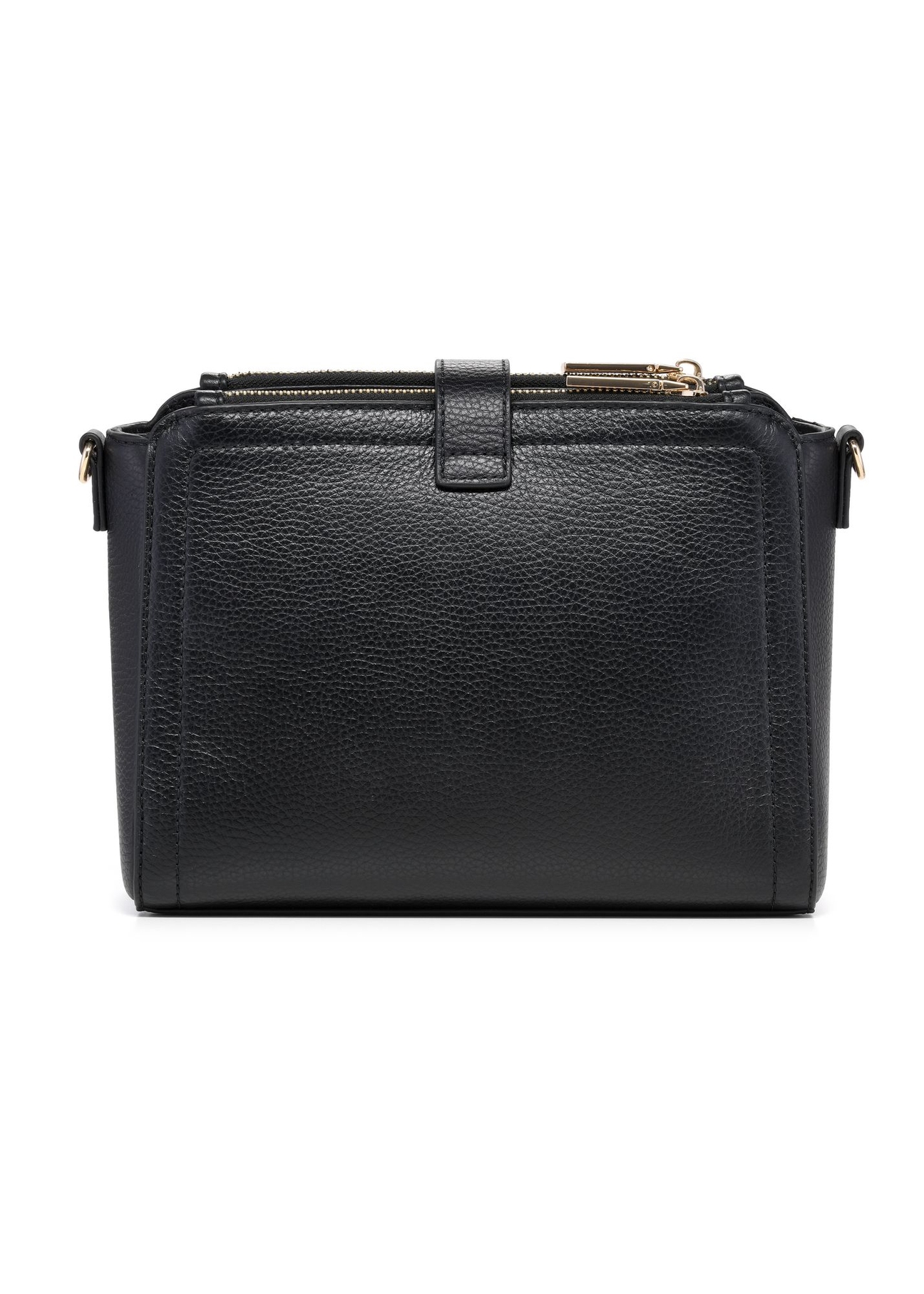 Skórzana czarna torebka na ramię TORES-1275-9I(W26) - widok produktu z tyłu na białym tle. 