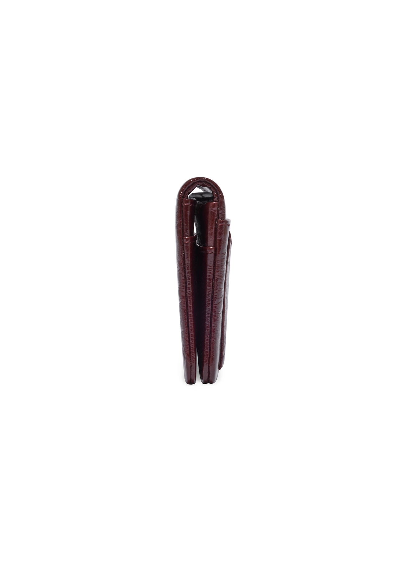 Burgundowy portfel damski PORES-1020-4E(Z26), widok produktu z boku na jasnym tle.