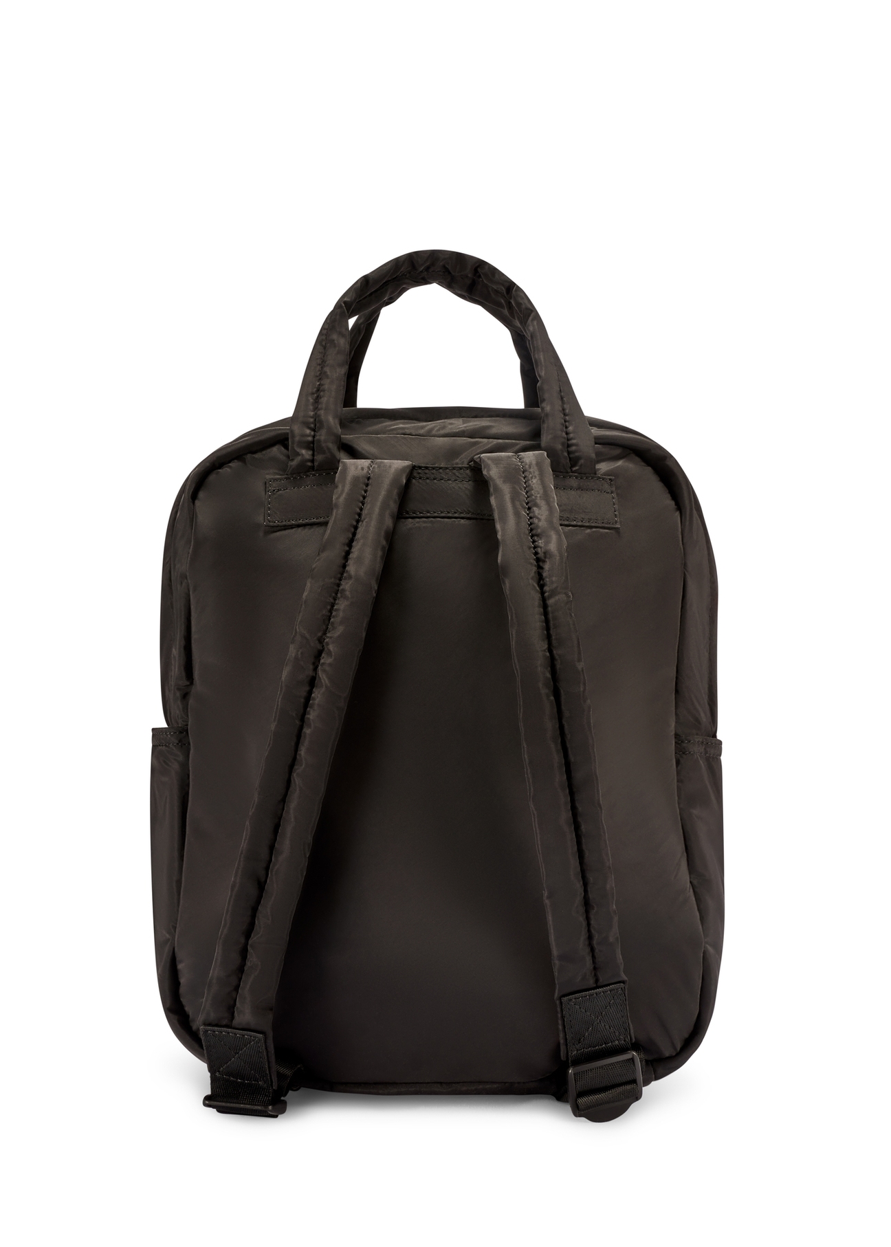 Czarny nylonowy plecak damski TOREN-0341-99(W26), widok produktu z tyłu na białym tle.