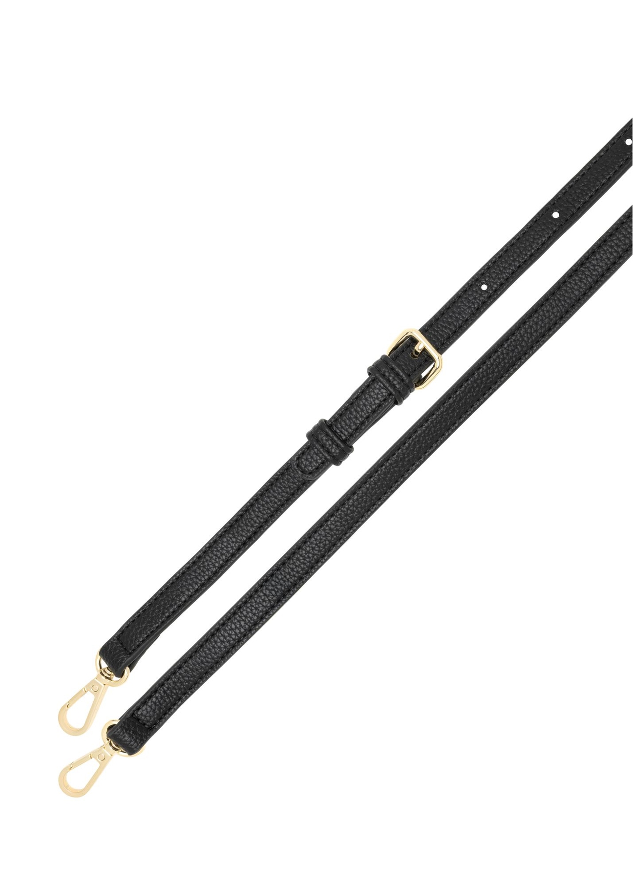 Czarna torebka damska z monogramem TOREC-1159-9P(W26) - widok na paski z góry na białym tle.