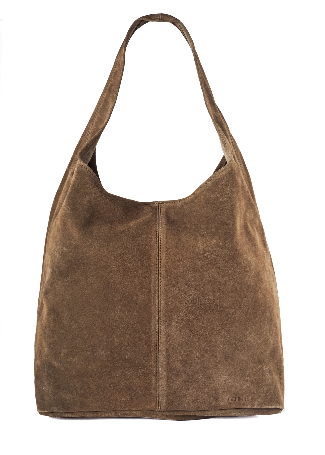 Zamszowa shopperka damska khaki TORES-1177-57(Z25), widok produktu z przodu na białym tle. 