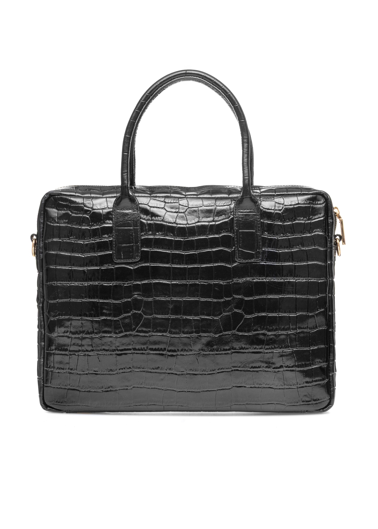 Skórzana elegancka torba damska croco TORES-1128E-99(Z25), widok produktu od tyłu na białym tle.