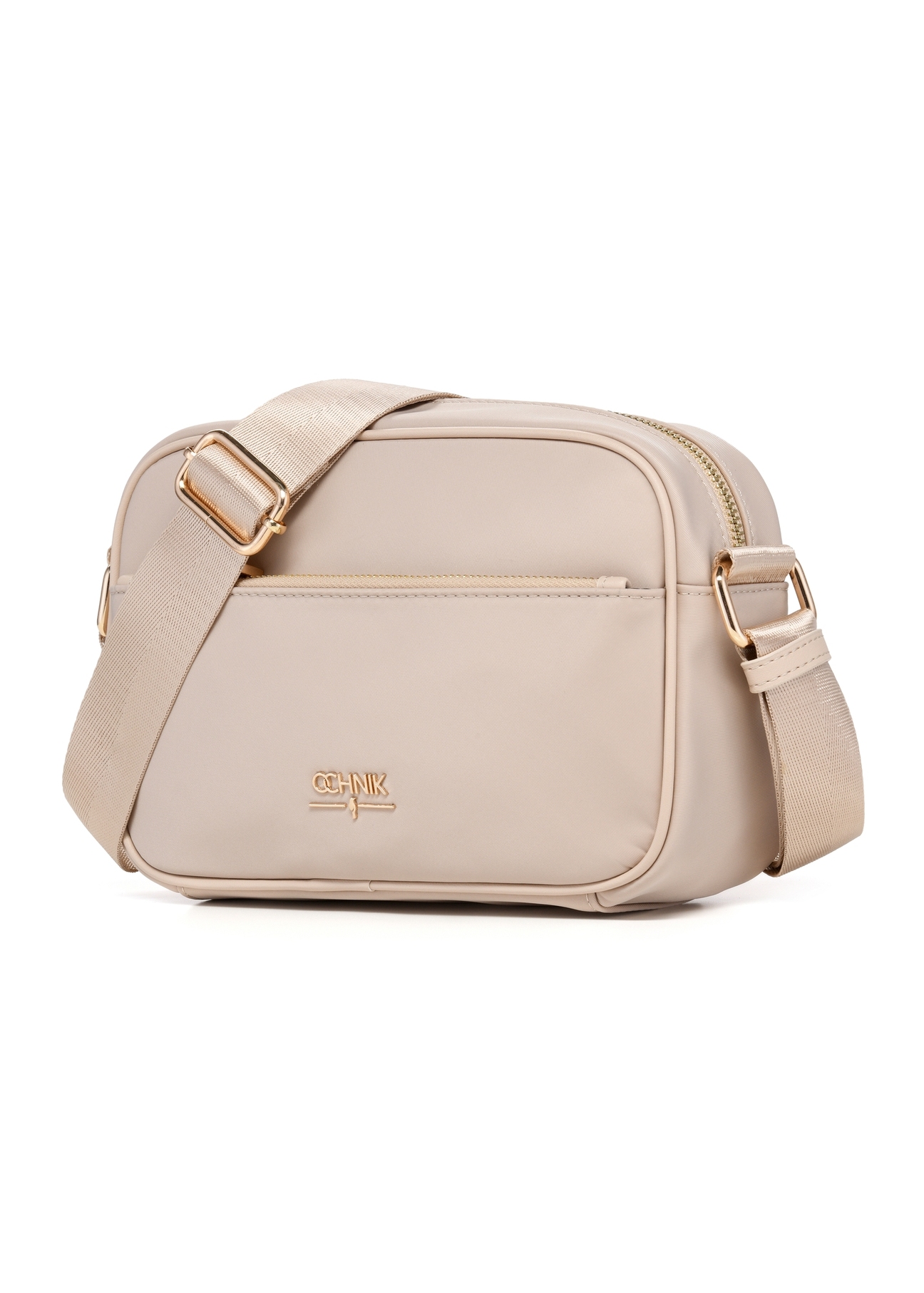 Jasnoróżowa nylonowa listonoszka damska TOREN-0309-5A(W26), widok produktu skosem na białym tle.