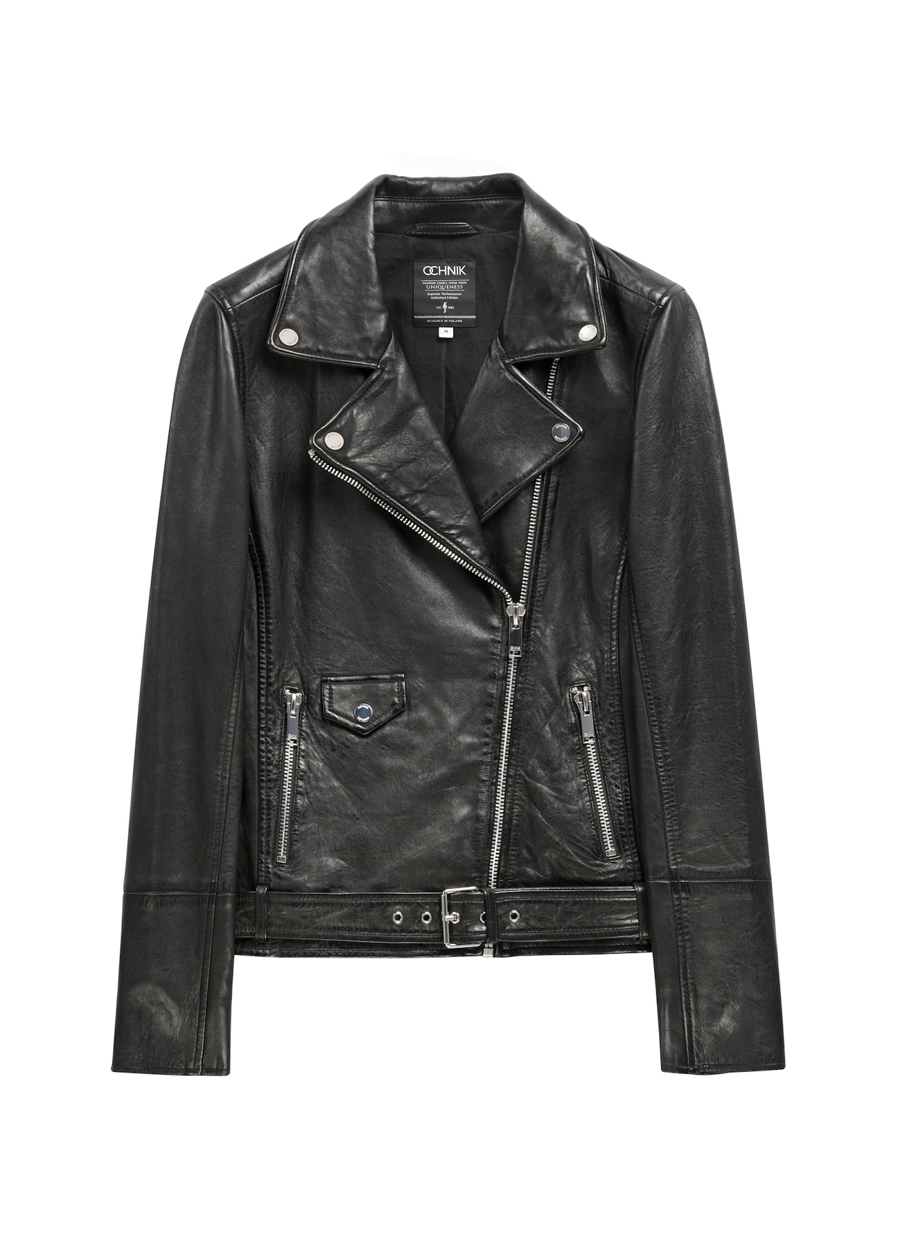 Skórzana kurtka damska w kolorze czarnym KURDS-0184-99(KS)