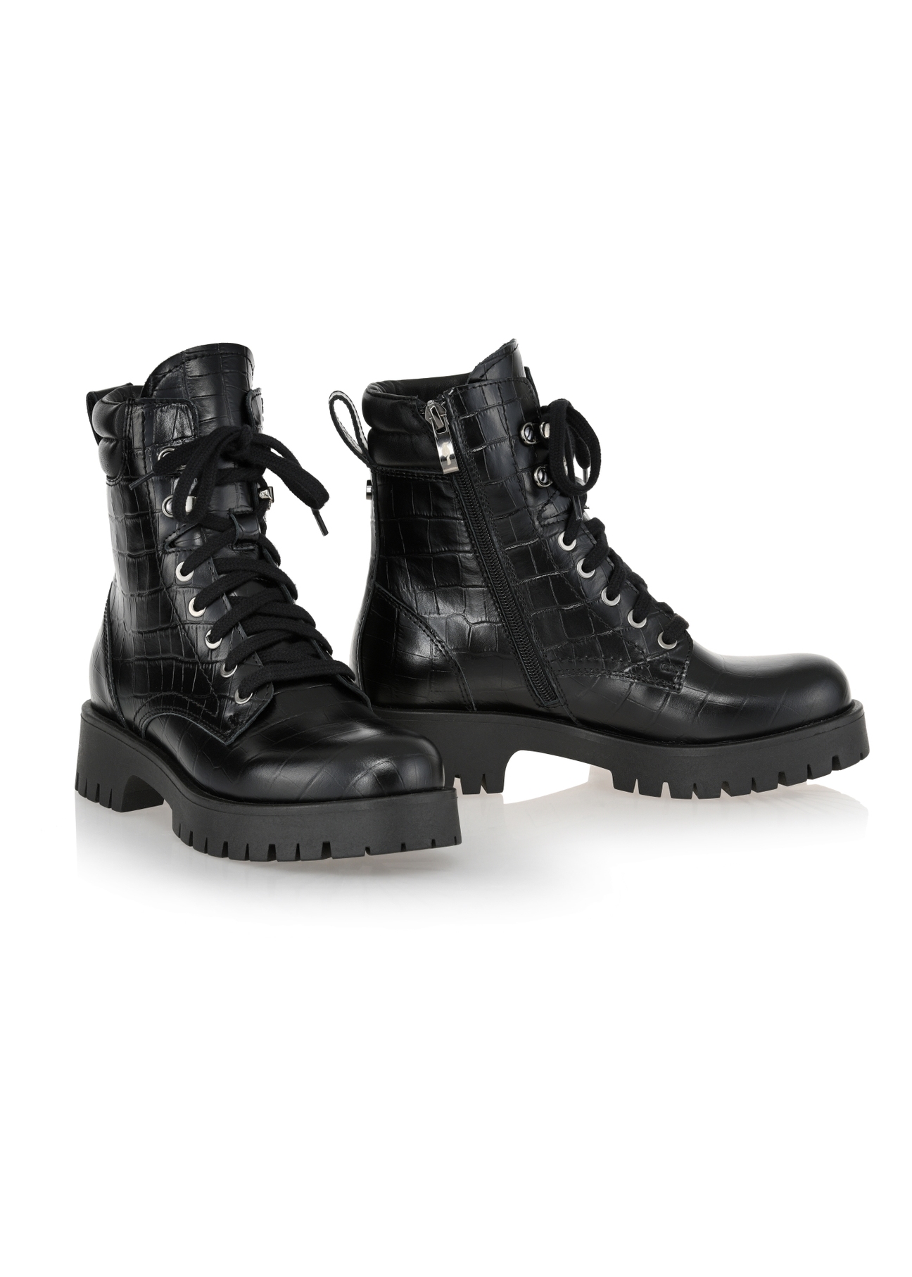 Czarne skórzane botki damskie croco BUTYD-1038-99(Z23)-02