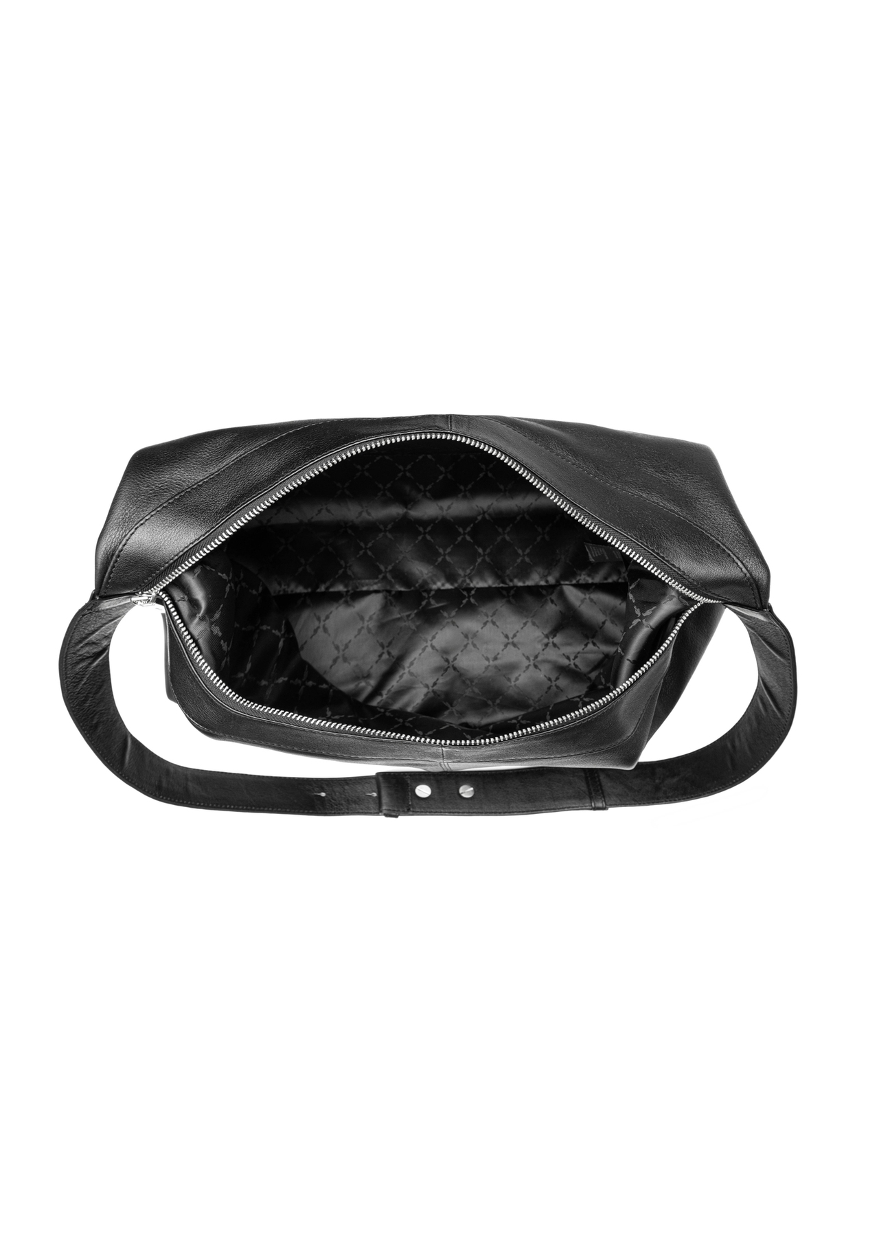 Czarna skórzana duża torebka TORES-1239-99(W26), widok produktu od góry na białym tle.