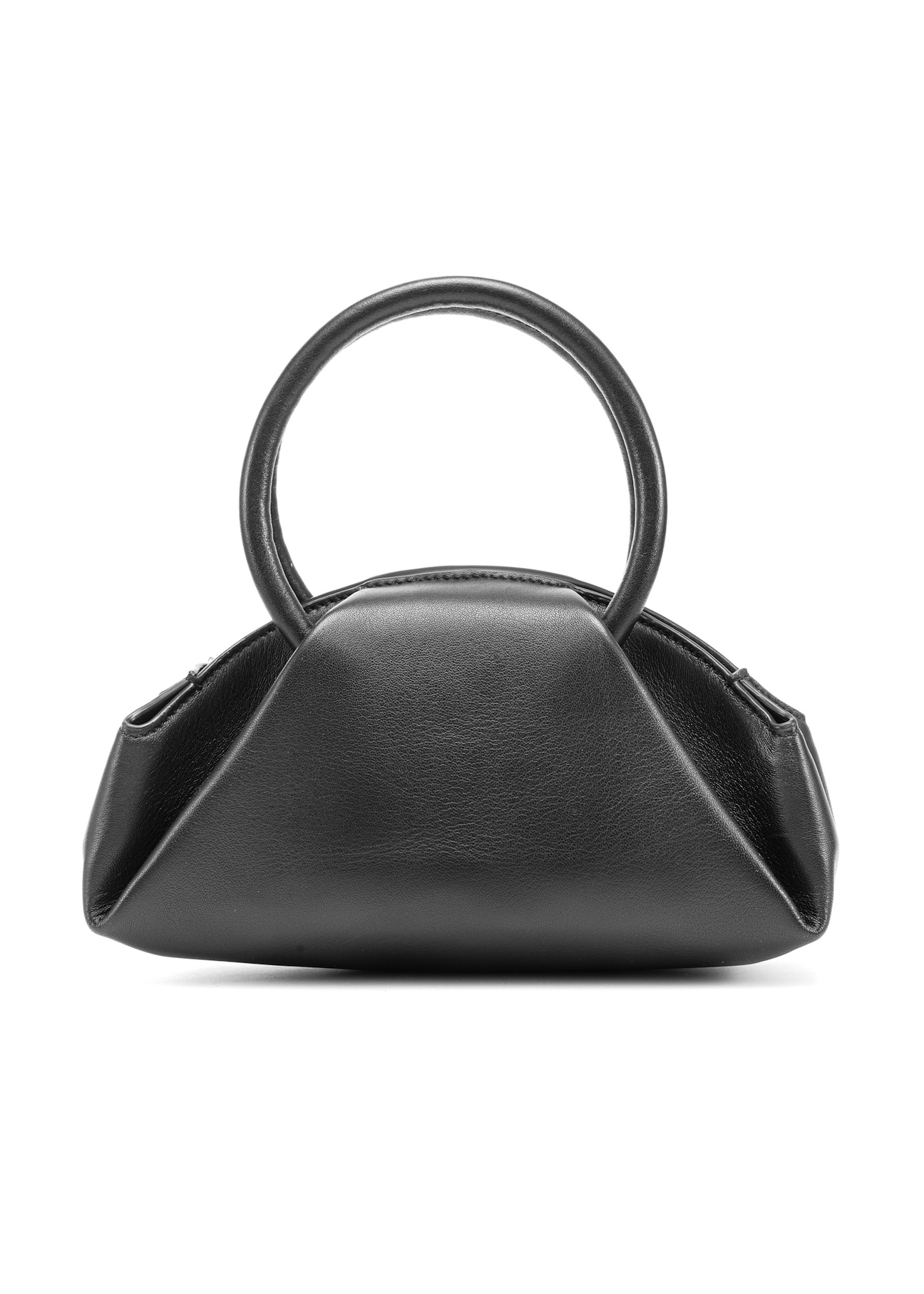 Czarna mini torebka typu top handle TORES-1203-99(Z25), widok produktu z tyłu na białym tle. 
