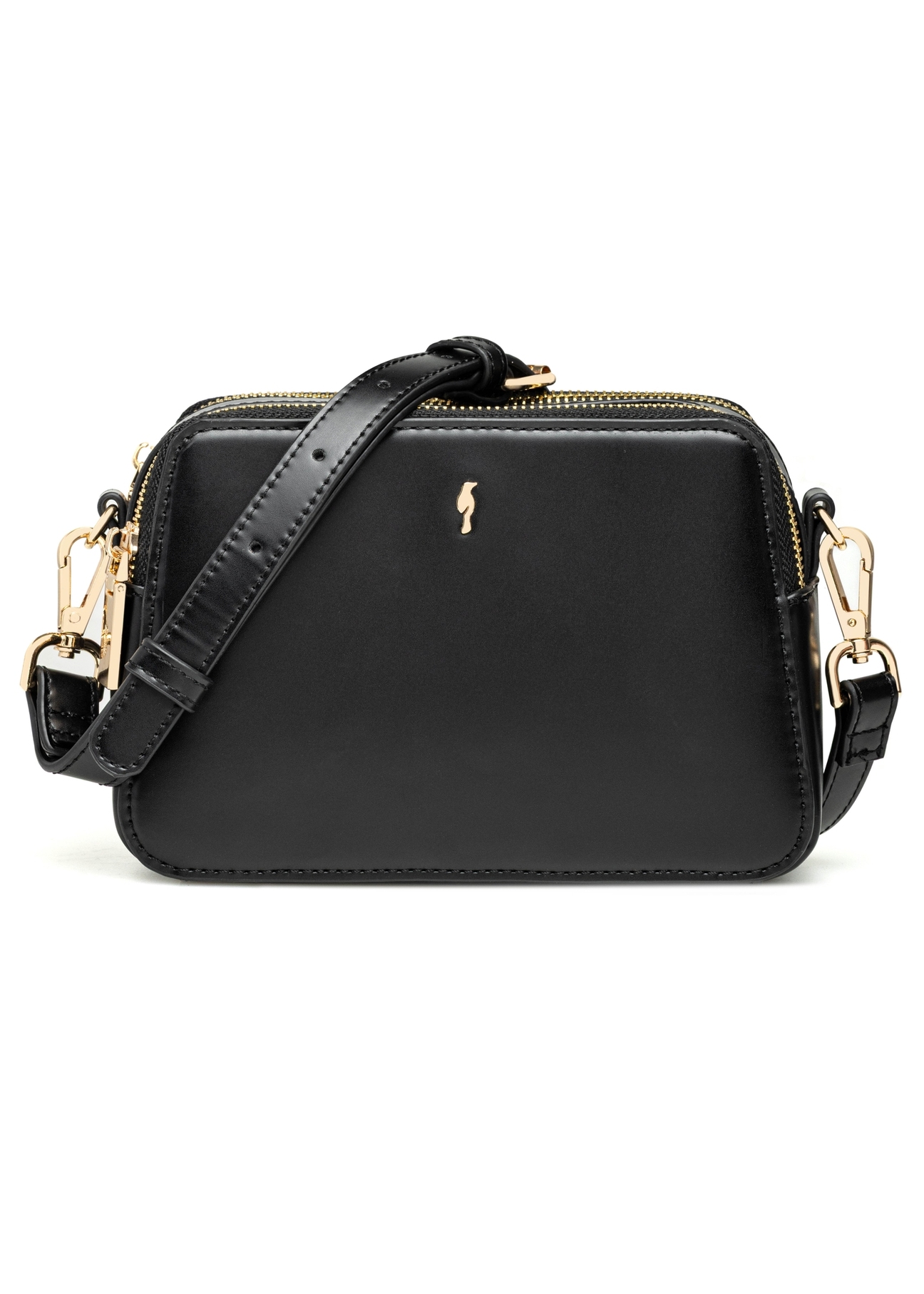 Czarna mała torebka damska TOREC-1126-99(W26), widok produktu od przodu na białym tle.