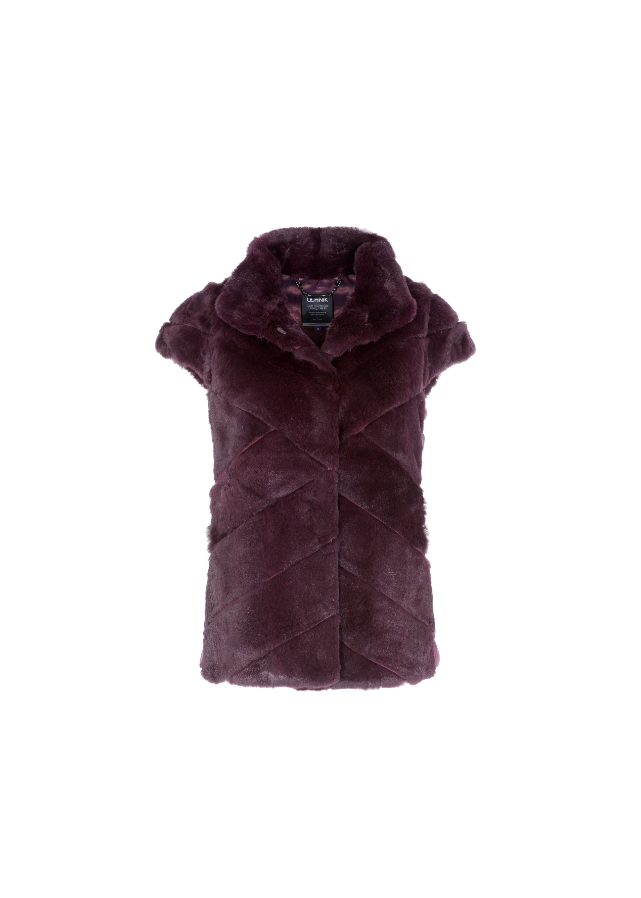 Bordowe futro damskie z kapturem naturalne FUTDT-0023-5513(Z20)-06